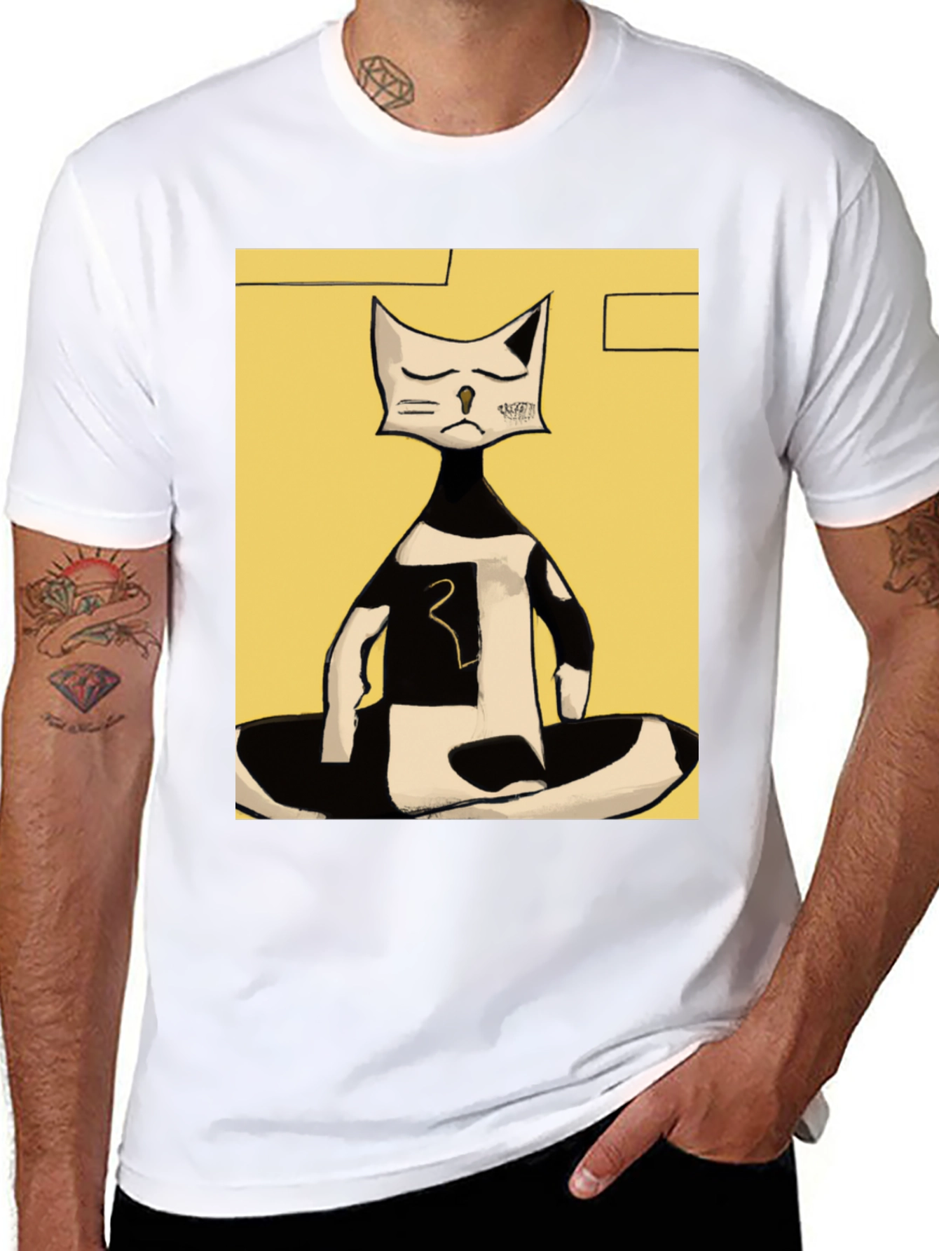 Abstract Cat Graphic Tee - Black