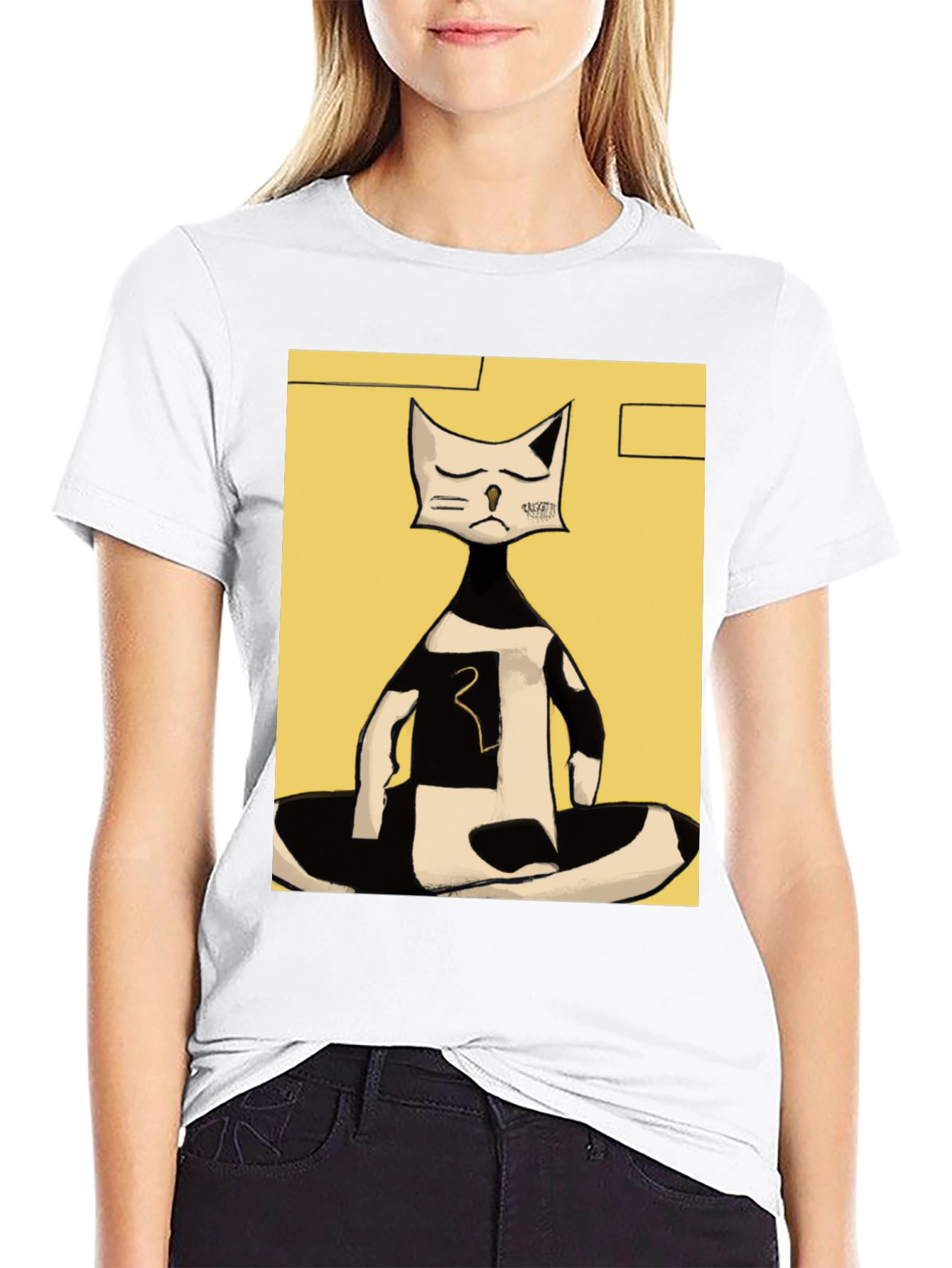 Abstract Cat Graphic Tee - Black