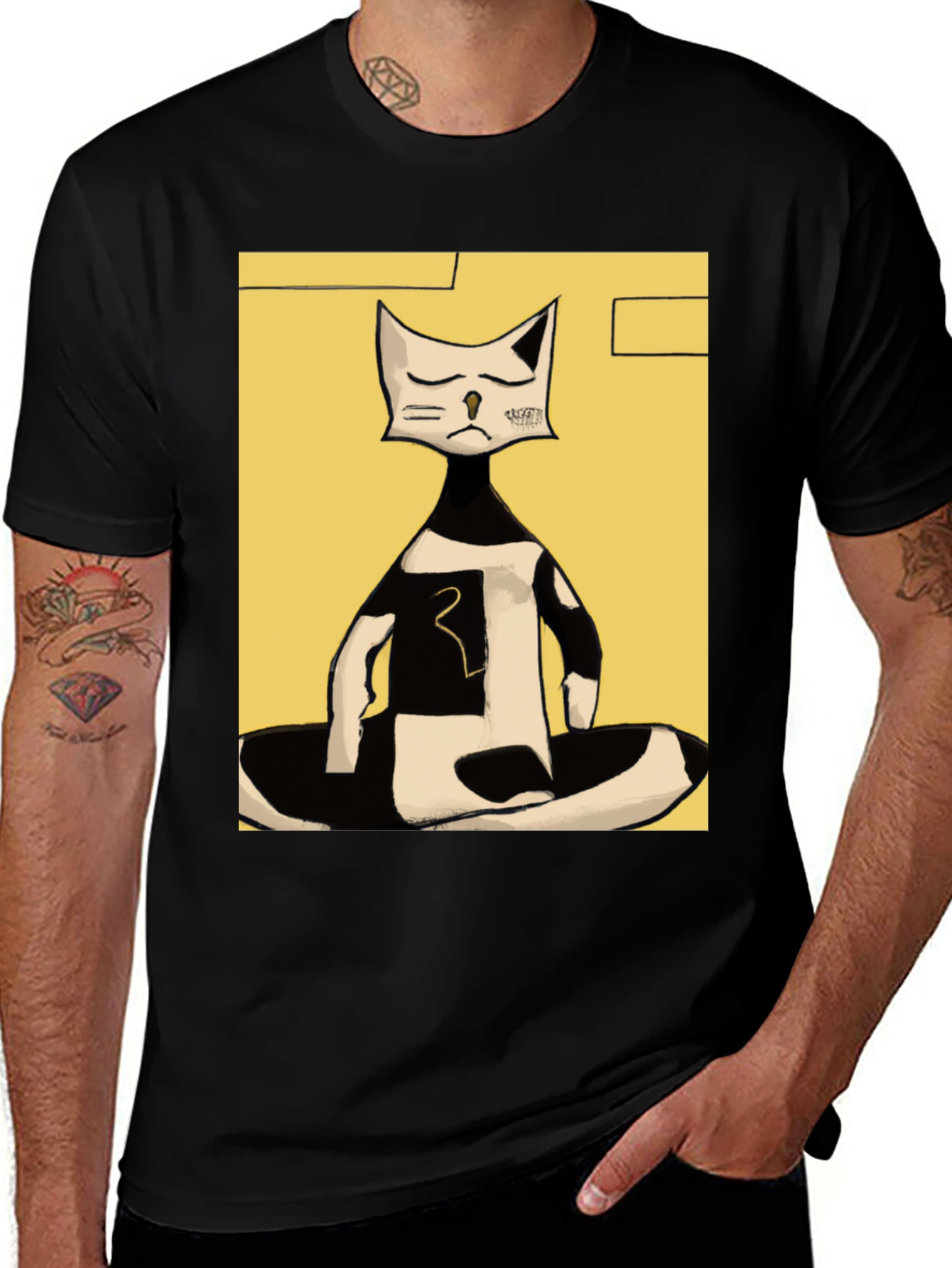 Abstract Cat Graphic Tee - Black