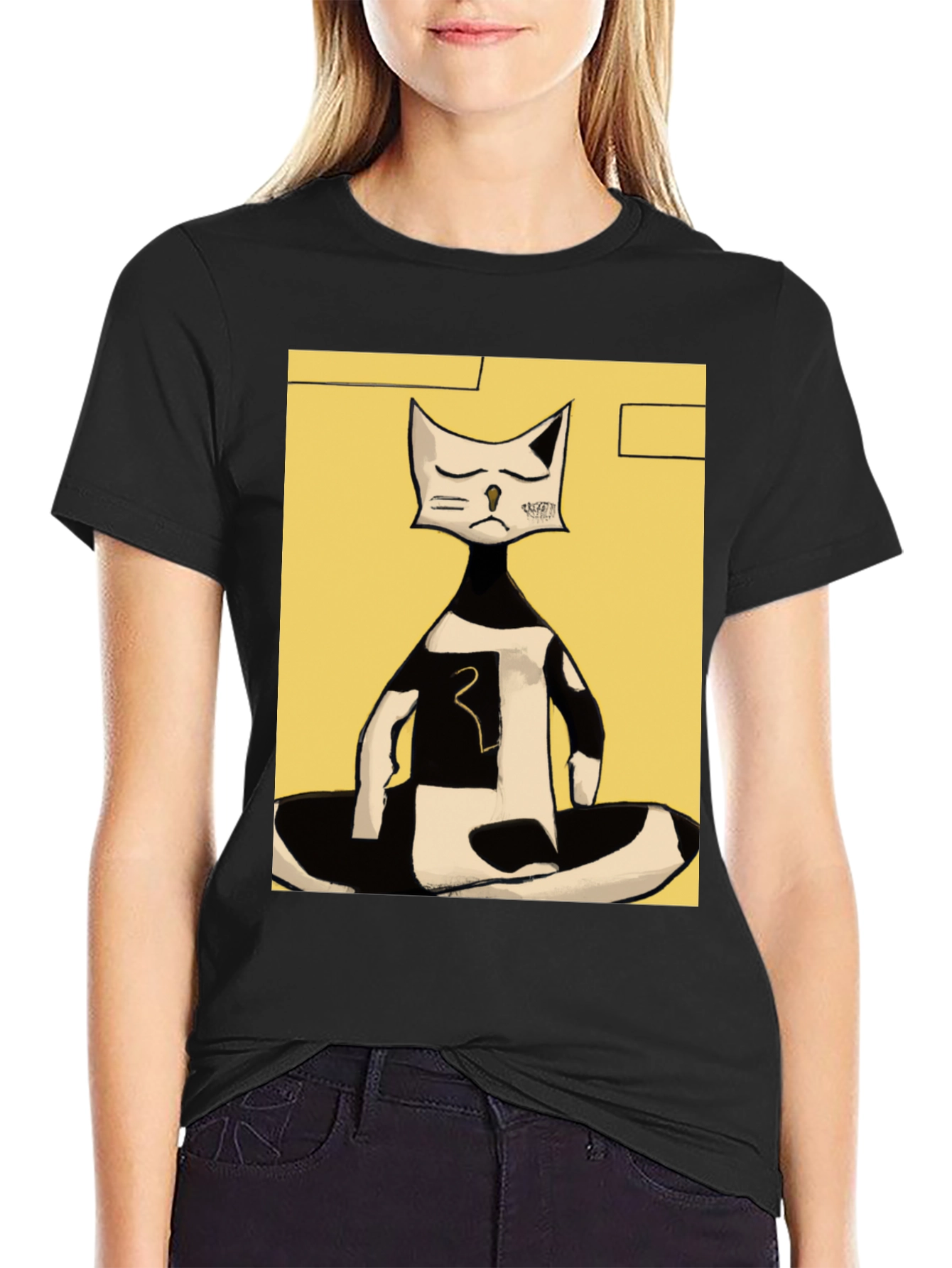 Abstract Cat Graphic Tee - Black