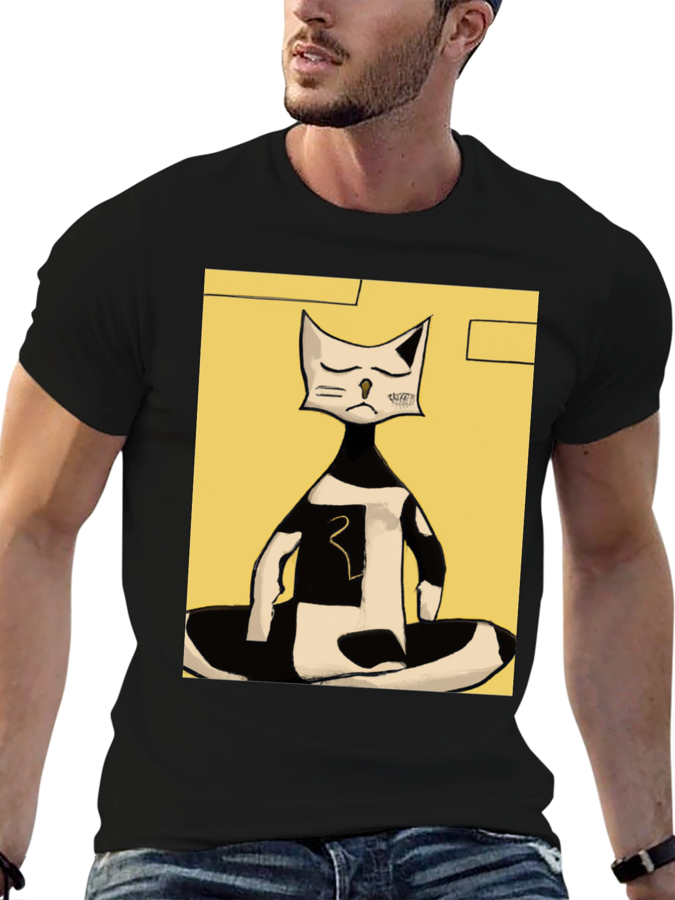 Abstract Cat Graphic Tee - Black
