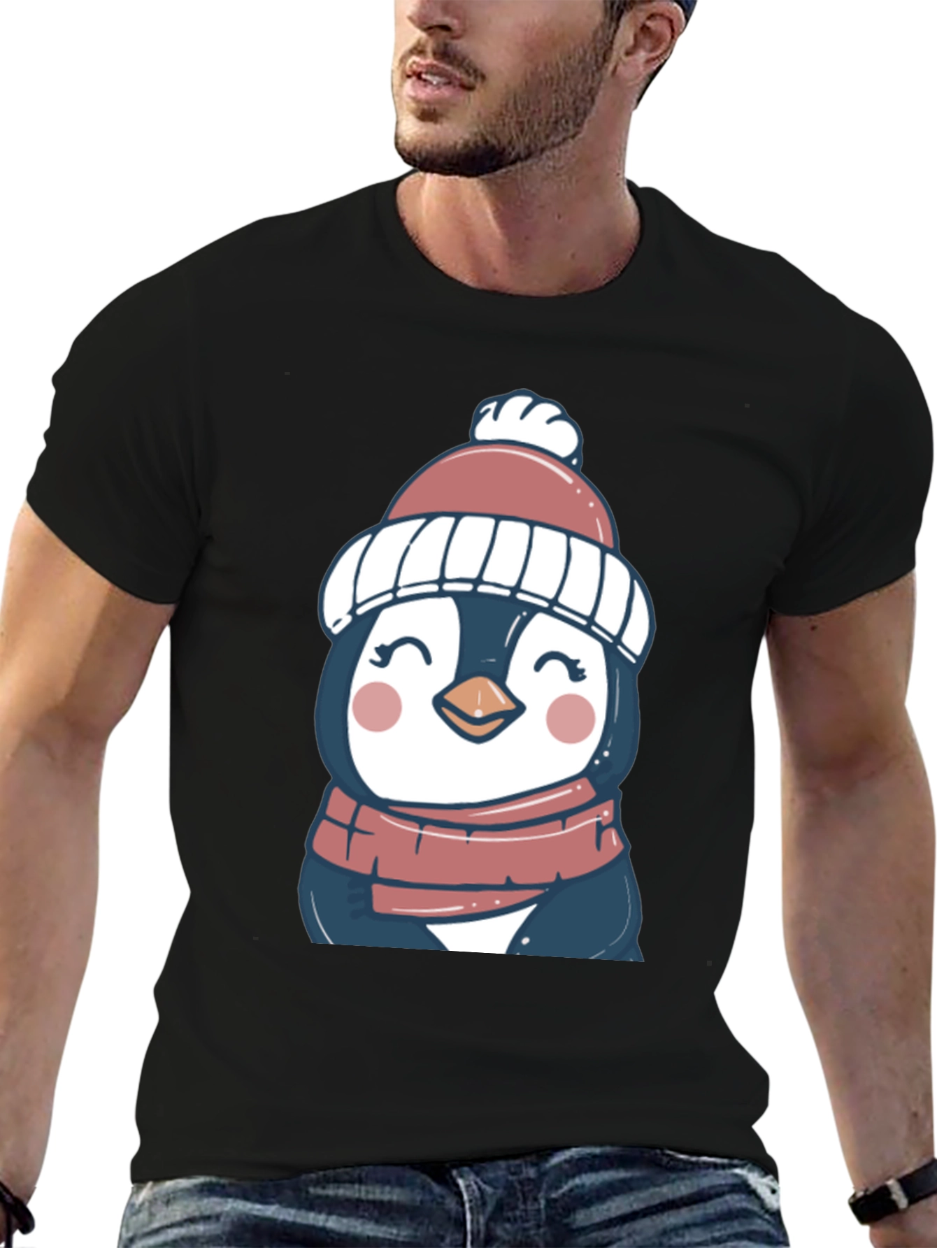 Penguin in Hat Graphic Tee - Cute Winter Style