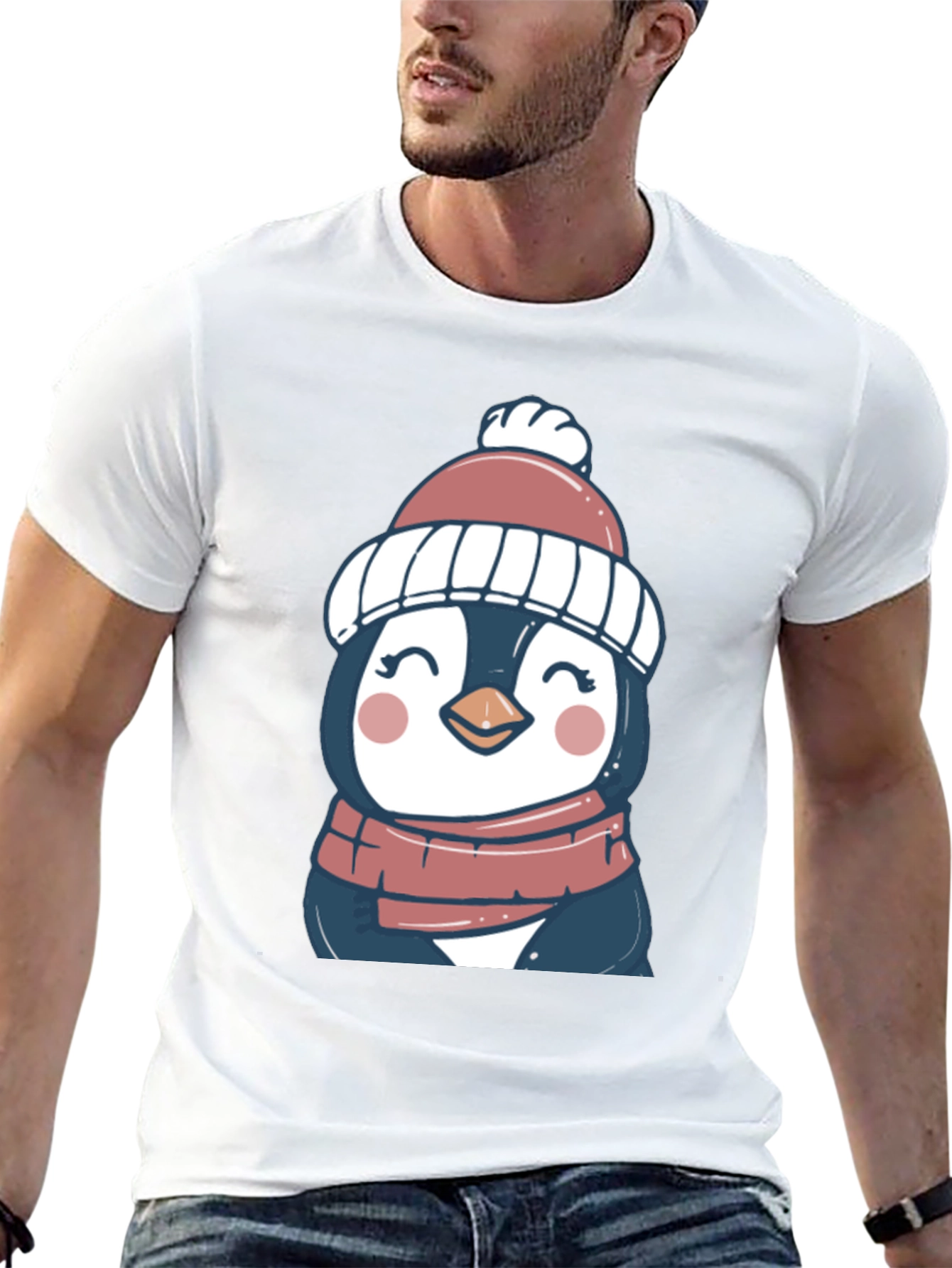 Penguin in Hat Graphic Tee - Cute Winter Style