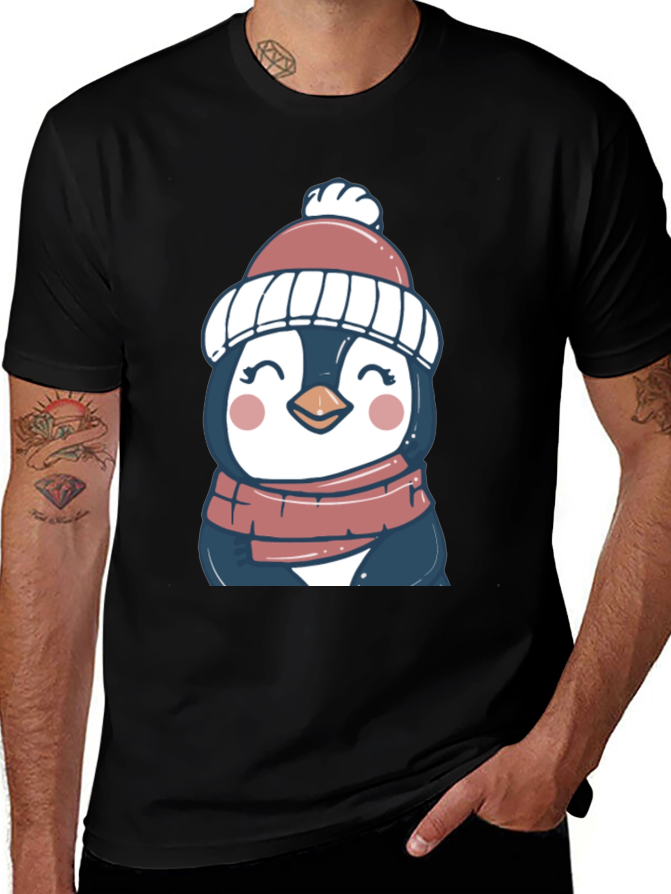 Penguin in Hat Graphic Tee - Cute Winter Style