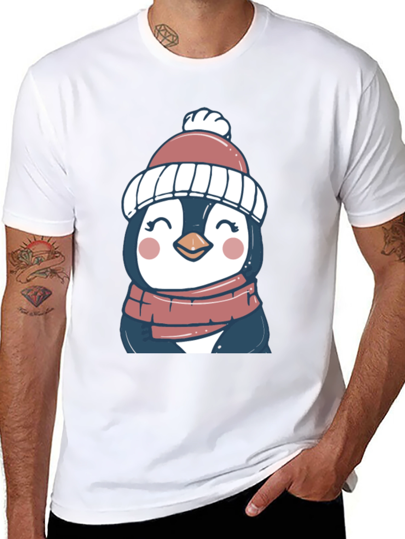 Penguin in Hat Graphic Tee - Cute Winter Style