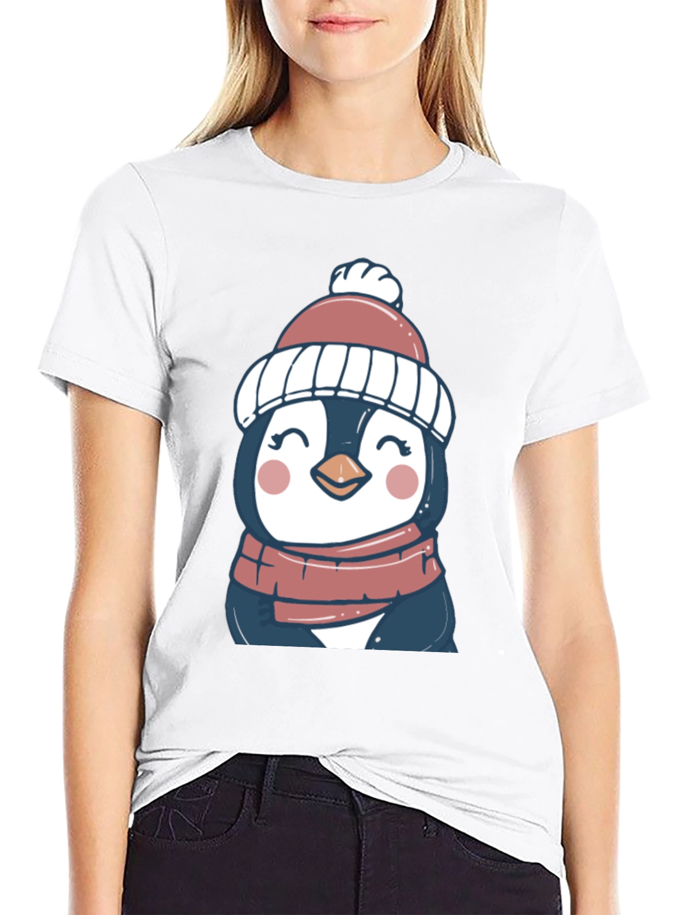 Penguin in Hat Graphic Tee - Cute Winter Style