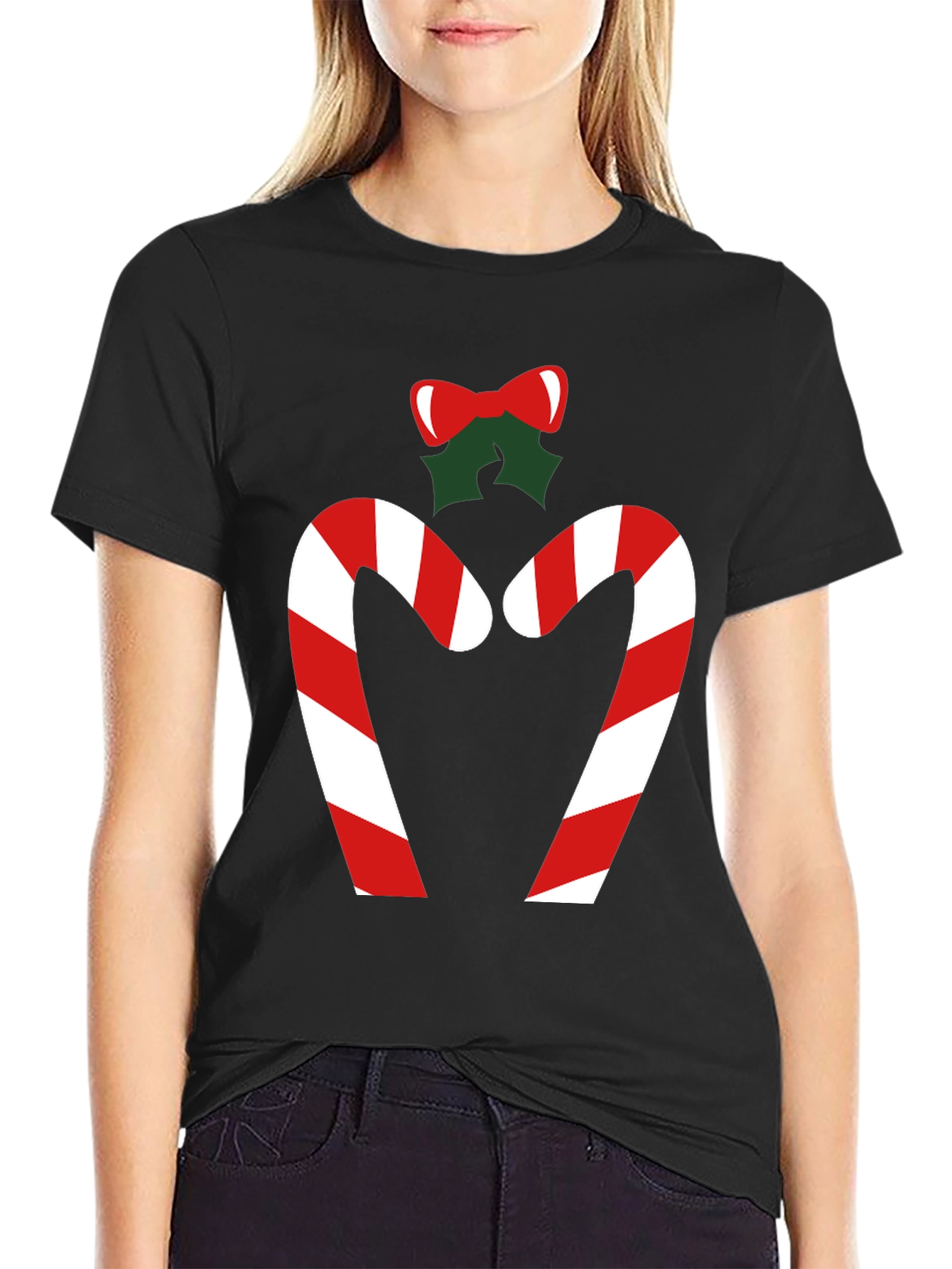 Festive Candy Cane Heart Tee - Holiday Cheer