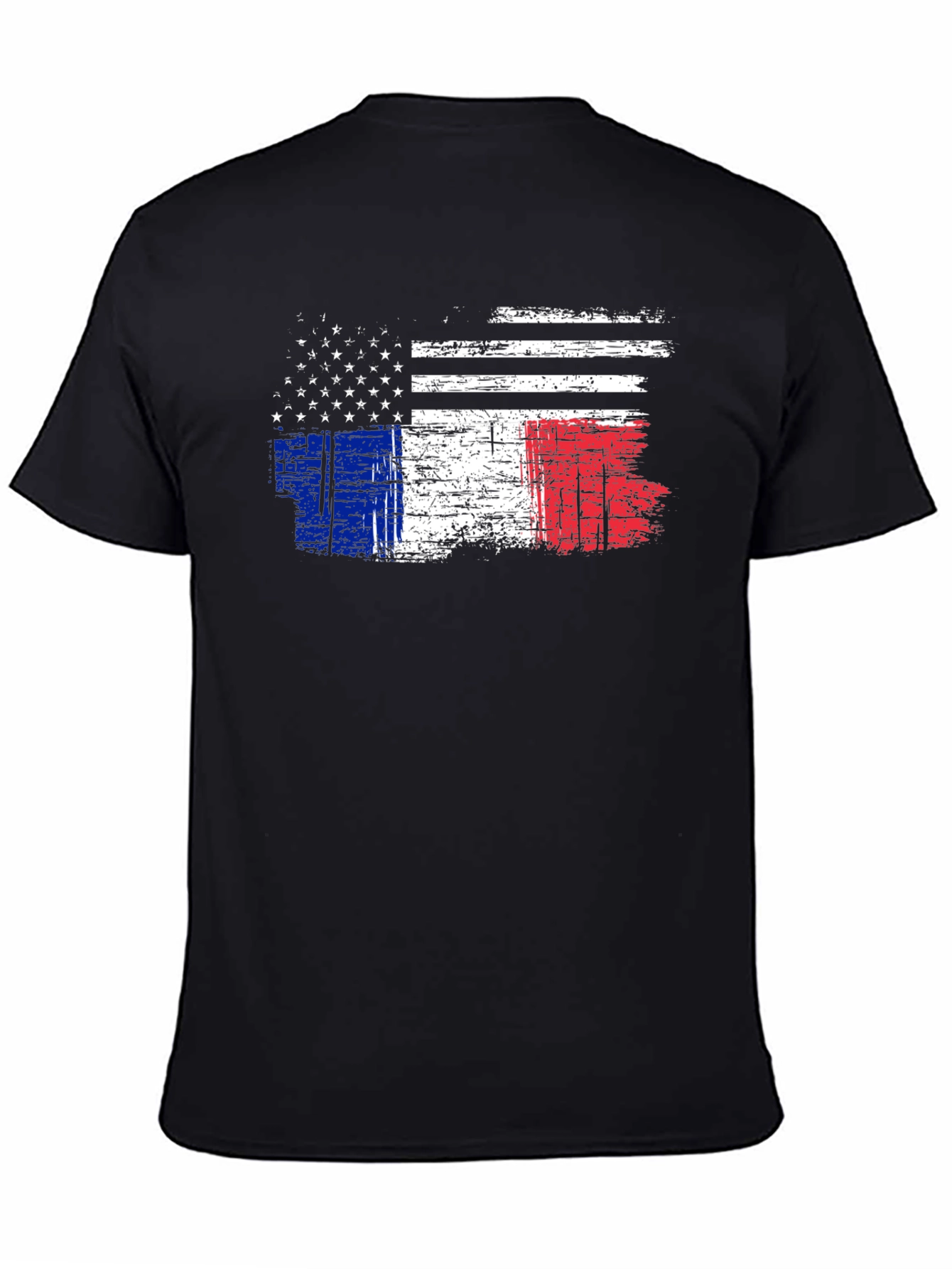USA & France Flag Graphic Black T-Shirt