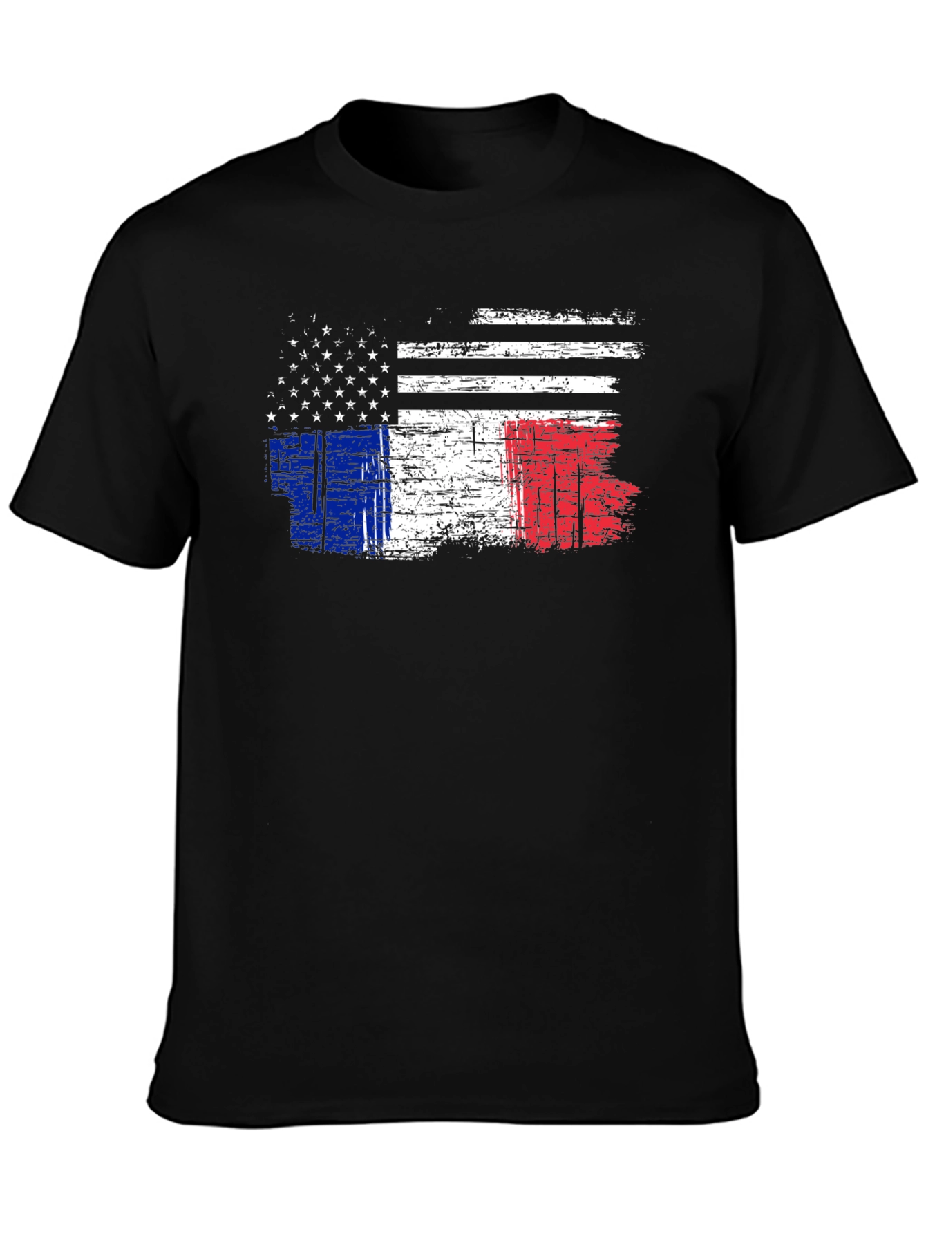 USA & France Flag Graphic Black T-Shirt