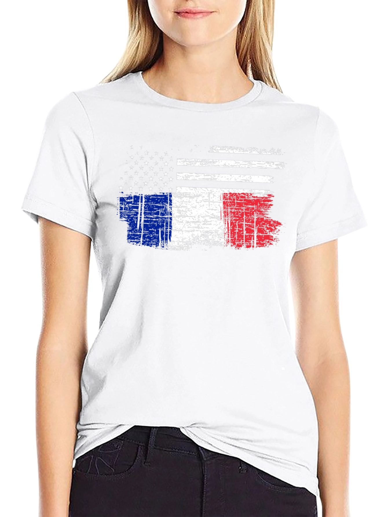 USA & France Flag Graphic Black T-Shirt