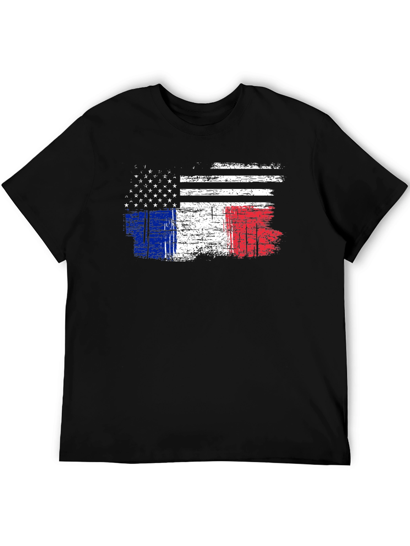 USA & France Flag Graphic Black T-Shirt