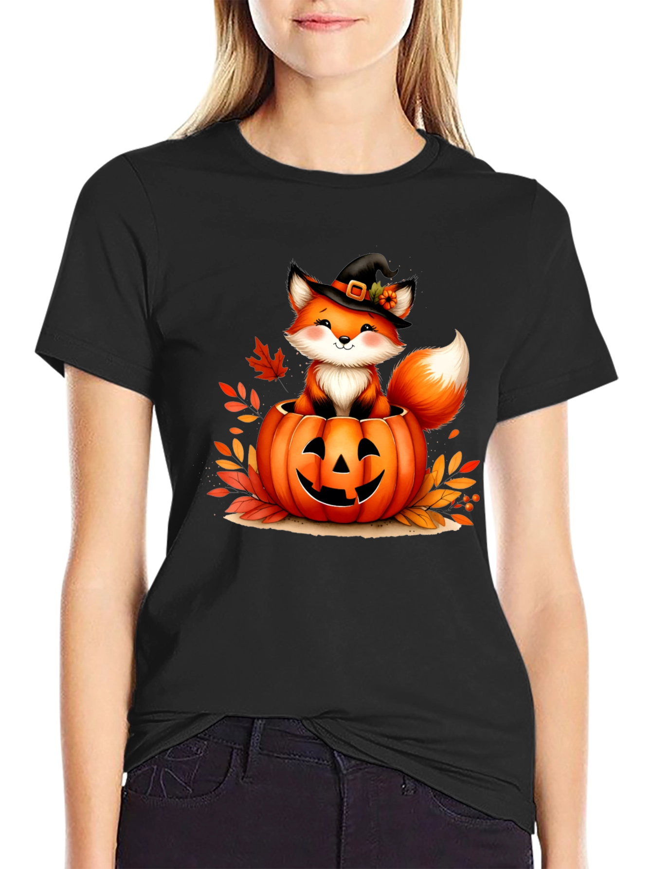 Halloween Fox in Pumpkin T-Shirt