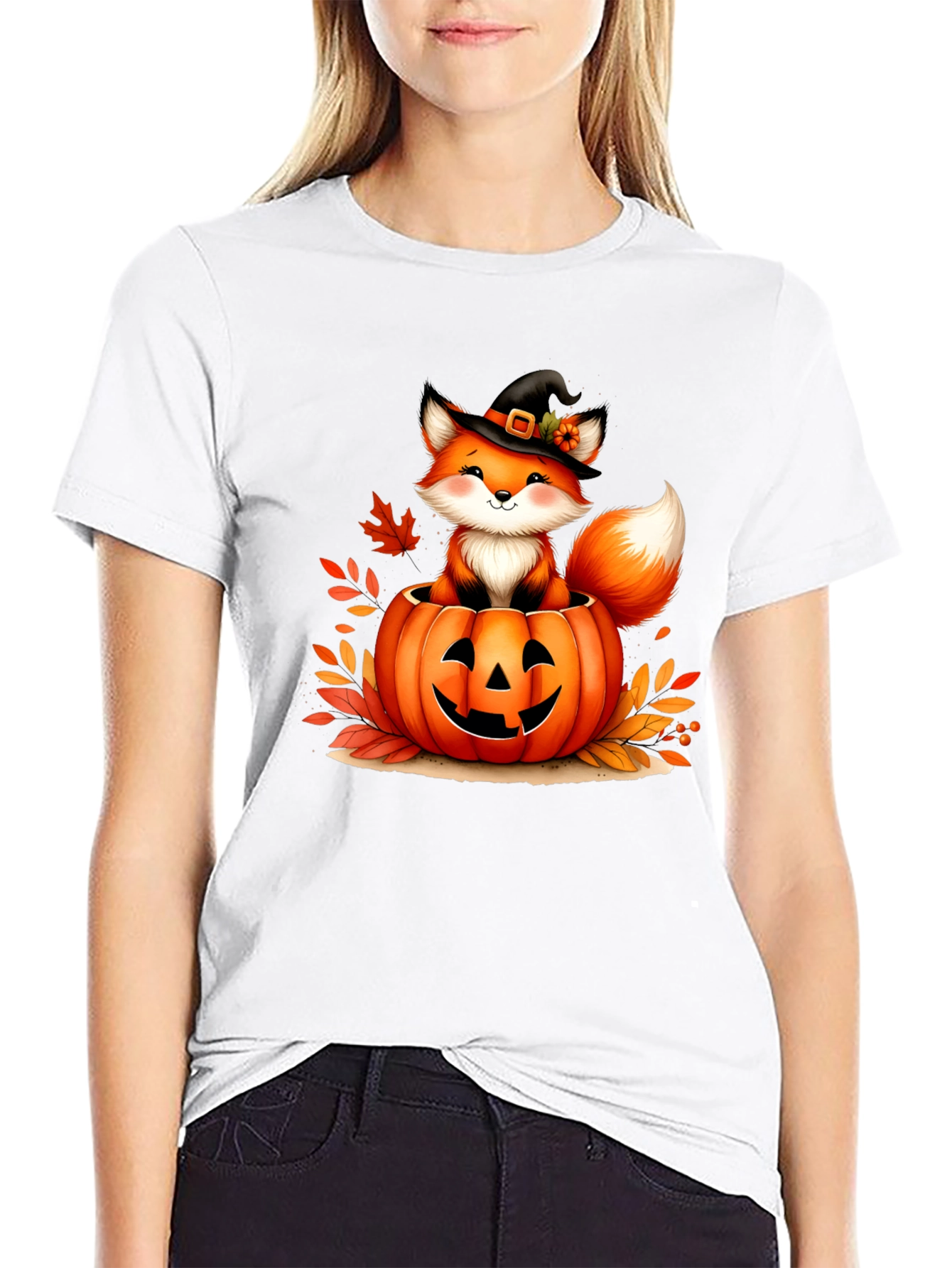 Halloween Fox in Pumpkin T-Shirt