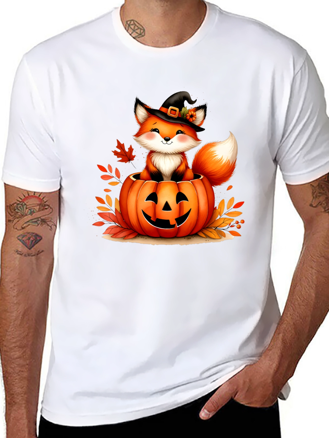 Halloween Fox in Pumpkin T-Shirt