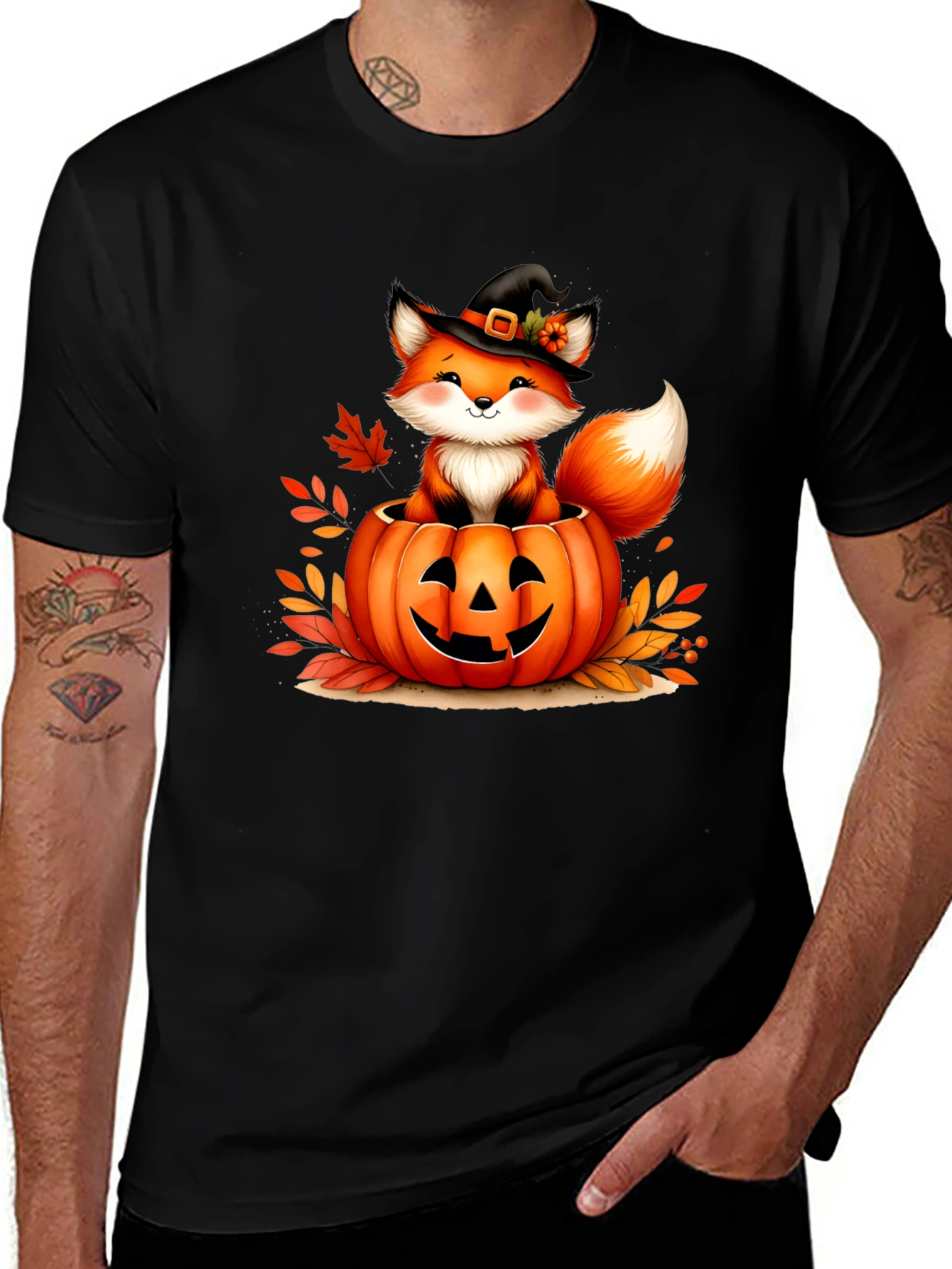 Halloween Fox in Pumpkin T-Shirt