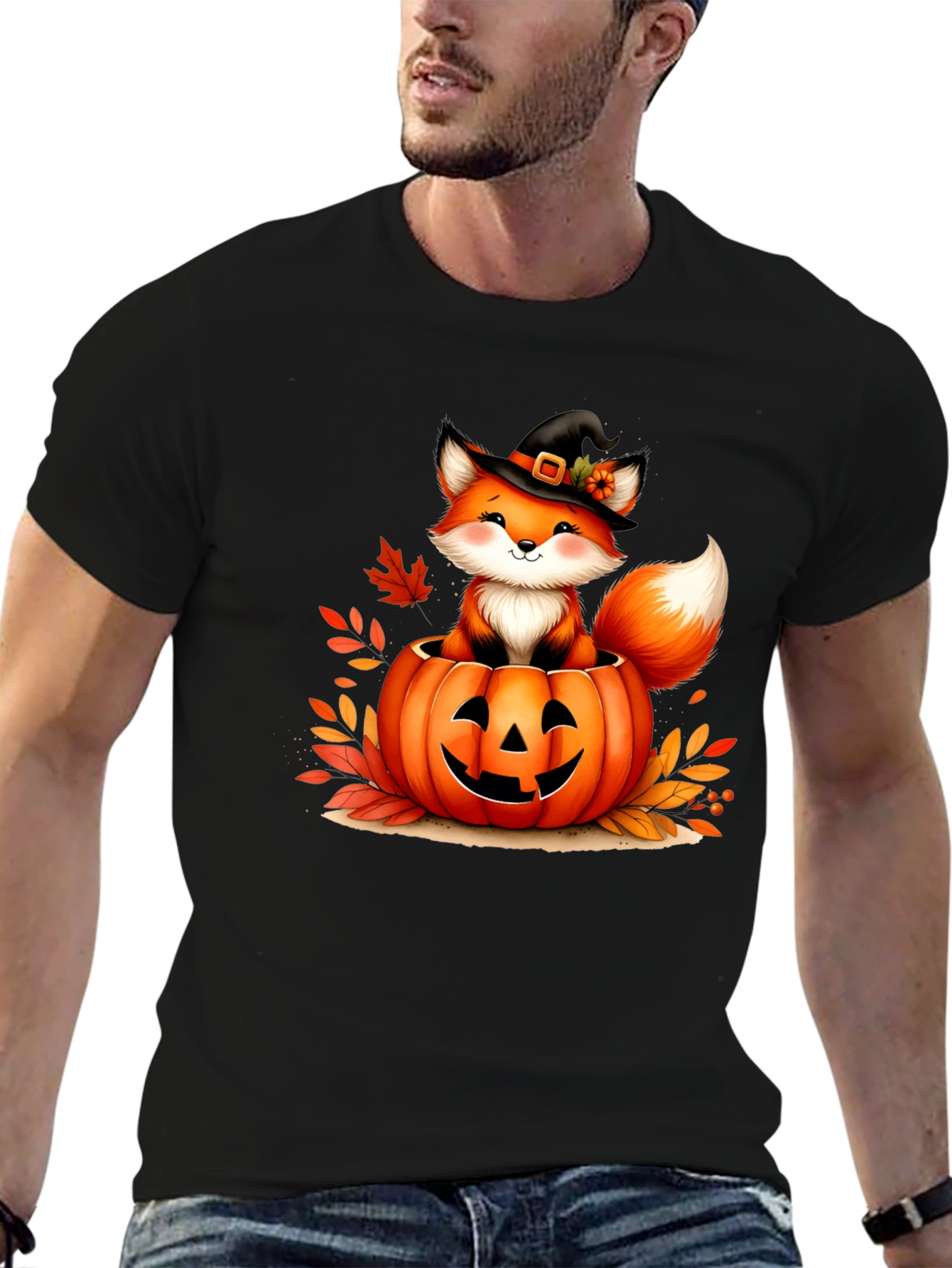 Halloween Fox in Pumpkin T-Shirt
