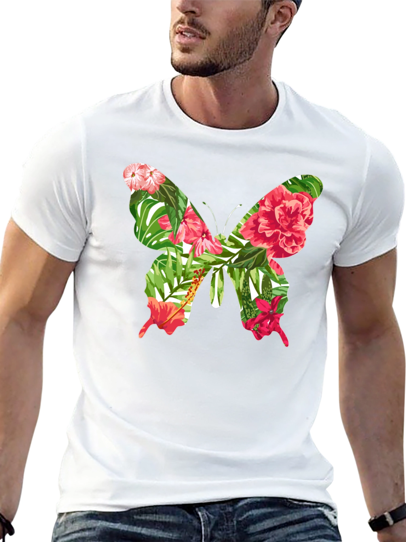 Tropical Floral Butterfly Graphic Tee