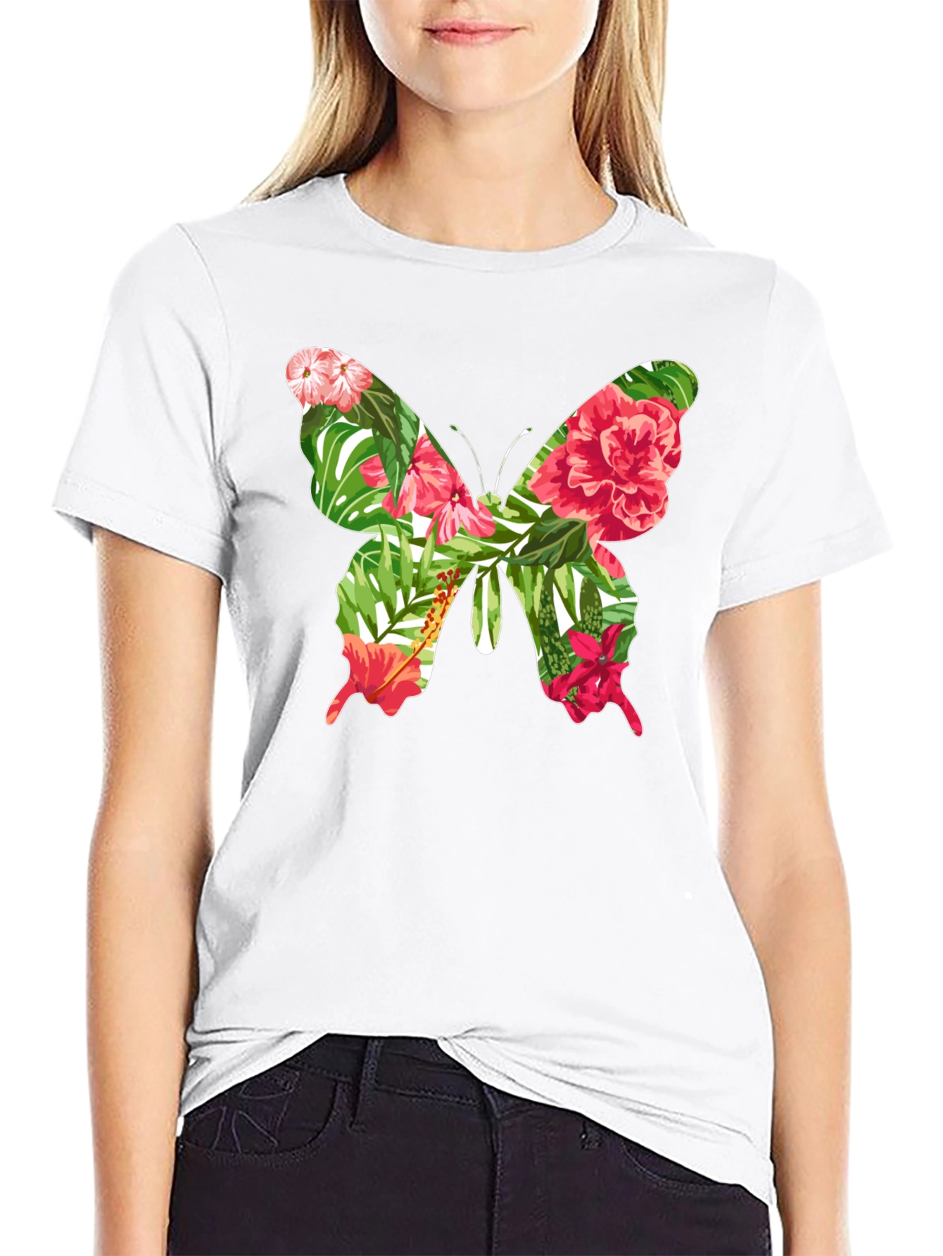 Tropical Floral Butterfly Graphic Tee