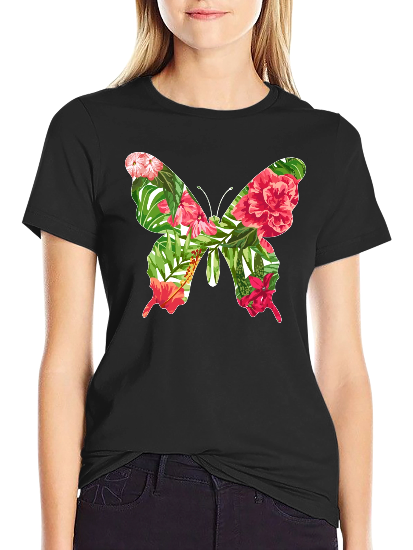 Tropical Floral Butterfly Graphic Tee