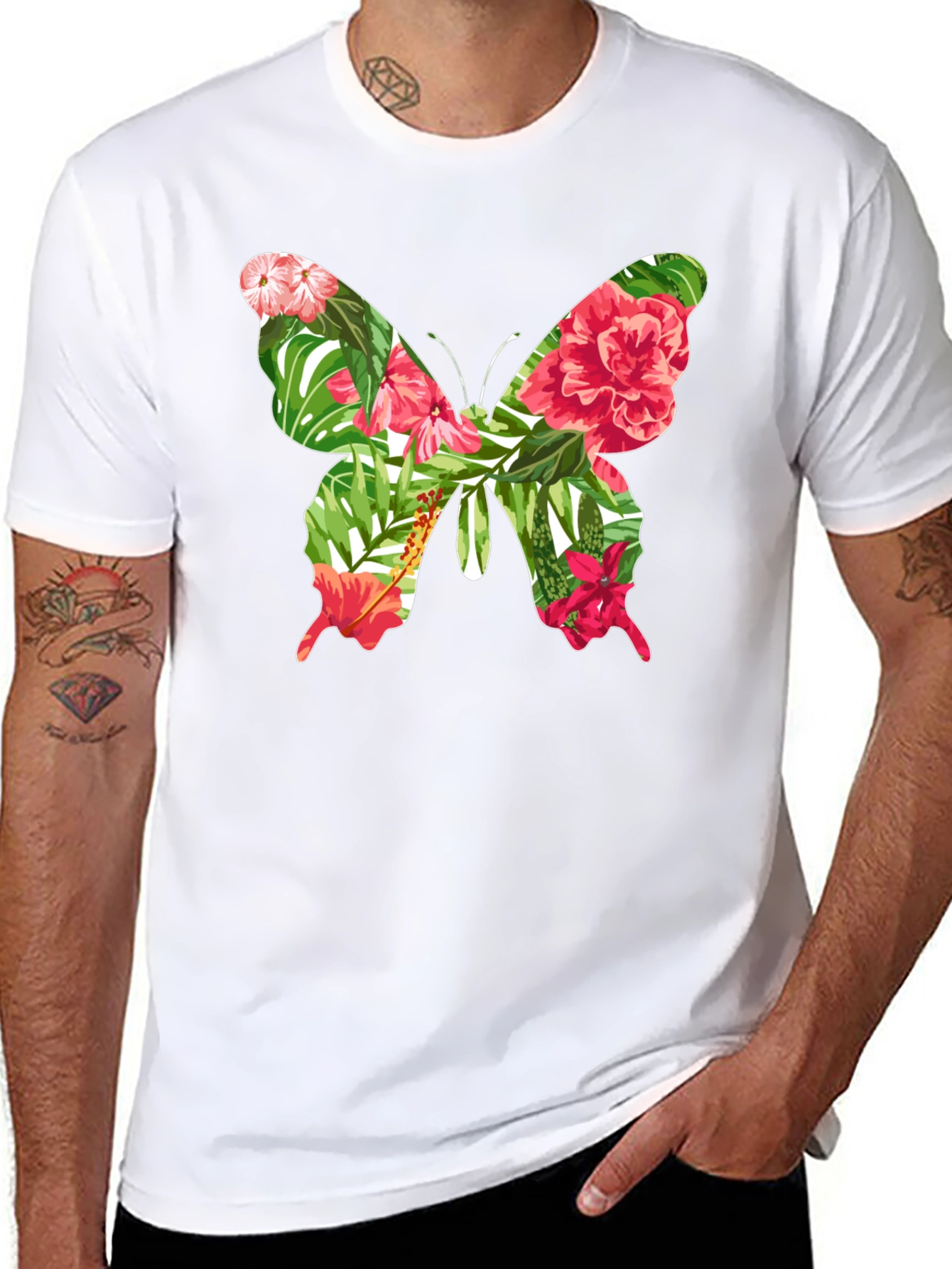 Tropical Floral Butterfly Graphic Tee