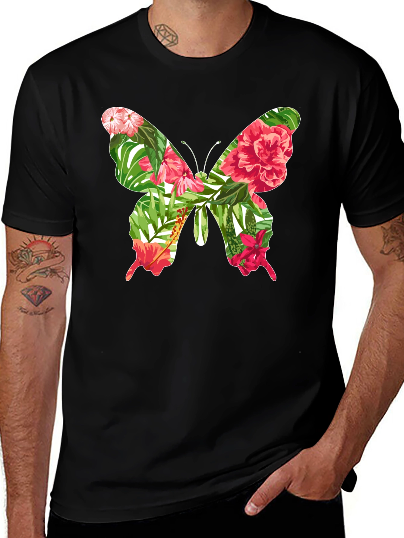 Tropical Floral Butterfly Graphic Tee