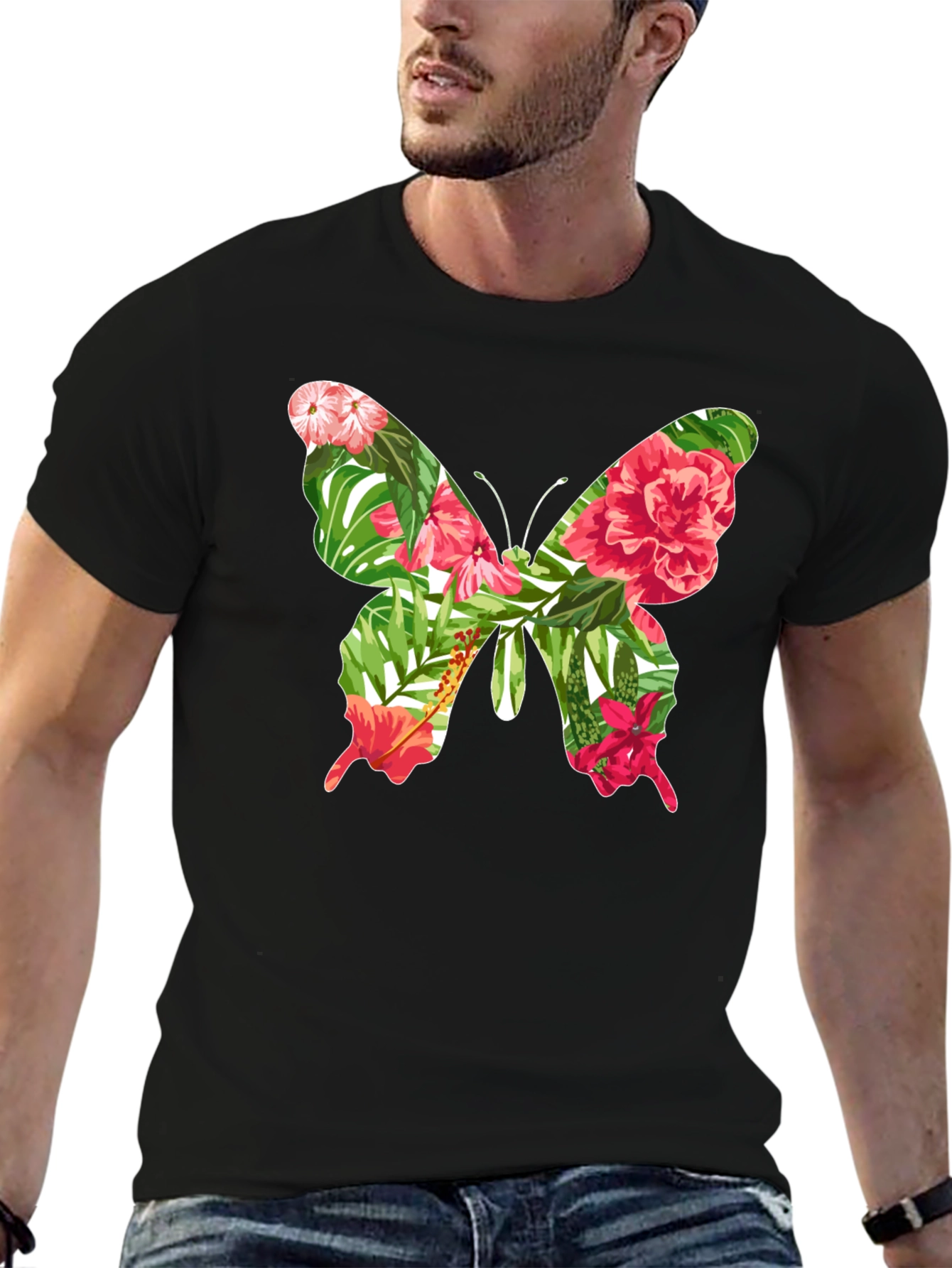 Tropical Floral Butterfly Graphic Tee