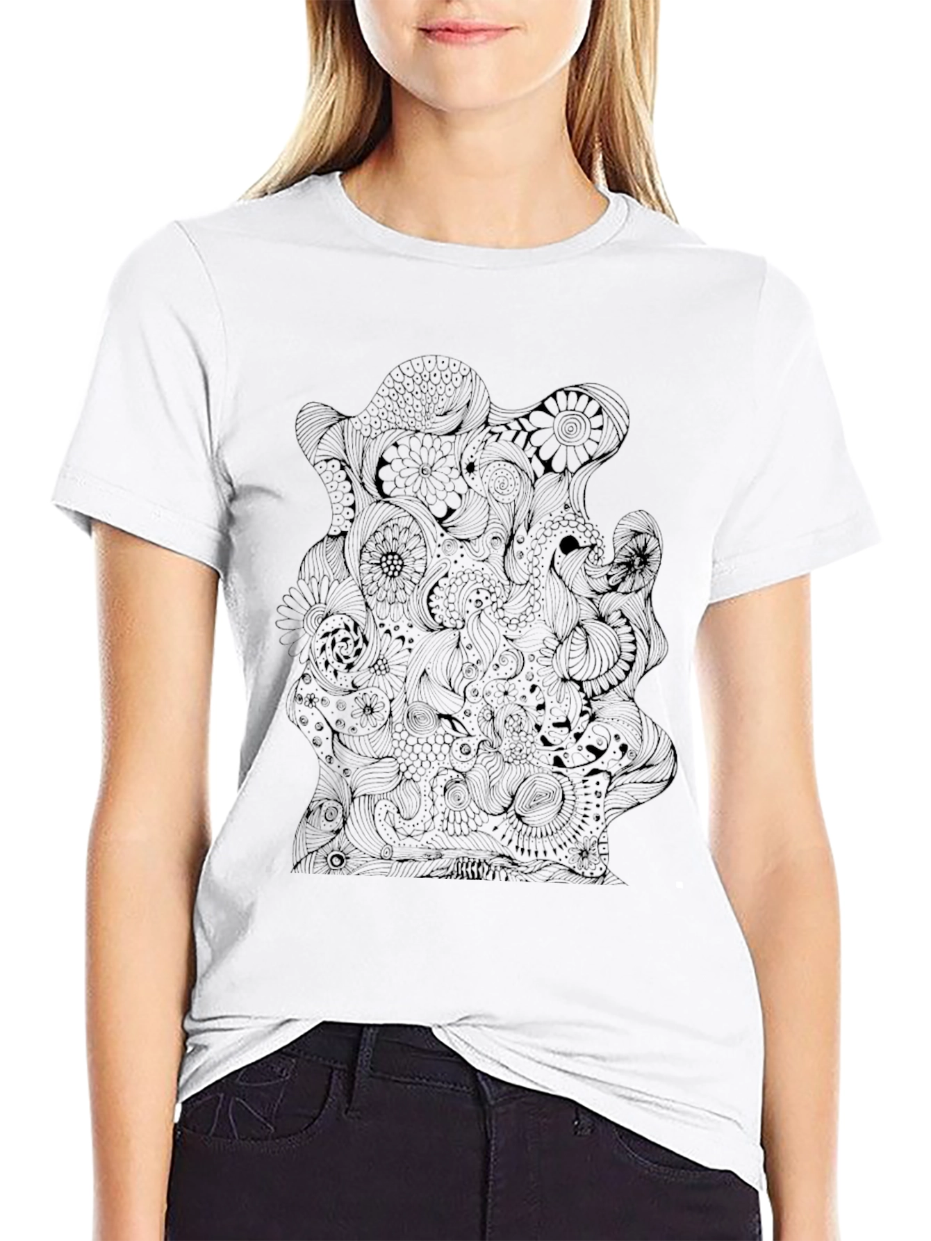 Abstract Floral Mens Black T-Shirt