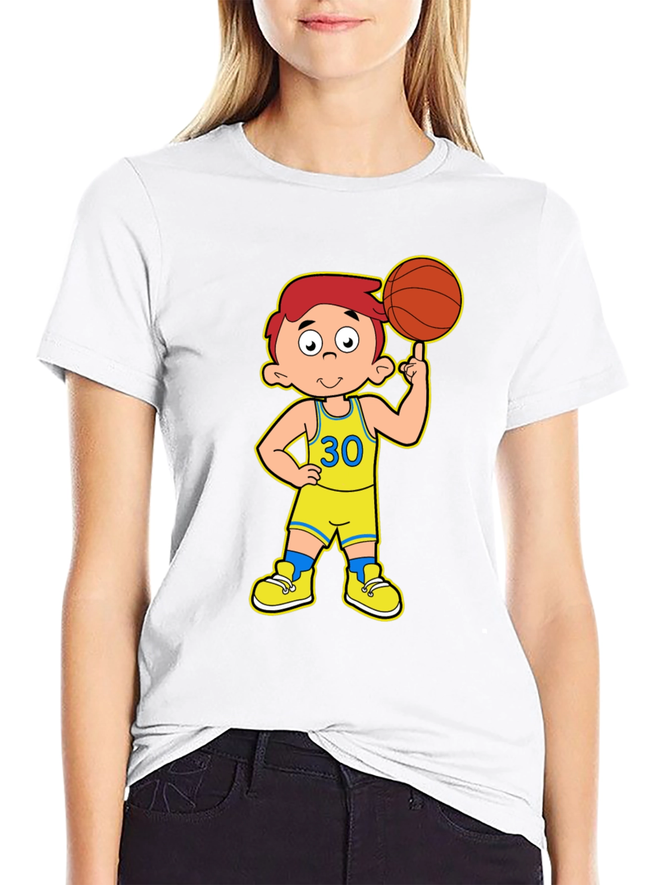 Cartoon Basketball Kid Black T-Shirt