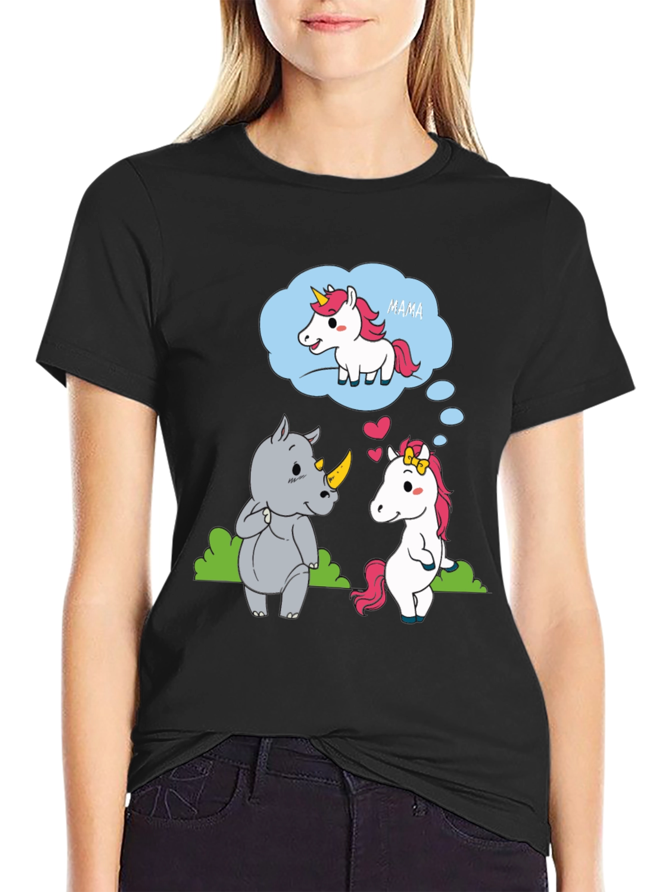 Unicorn & Rhino Mama Black T-Shirt