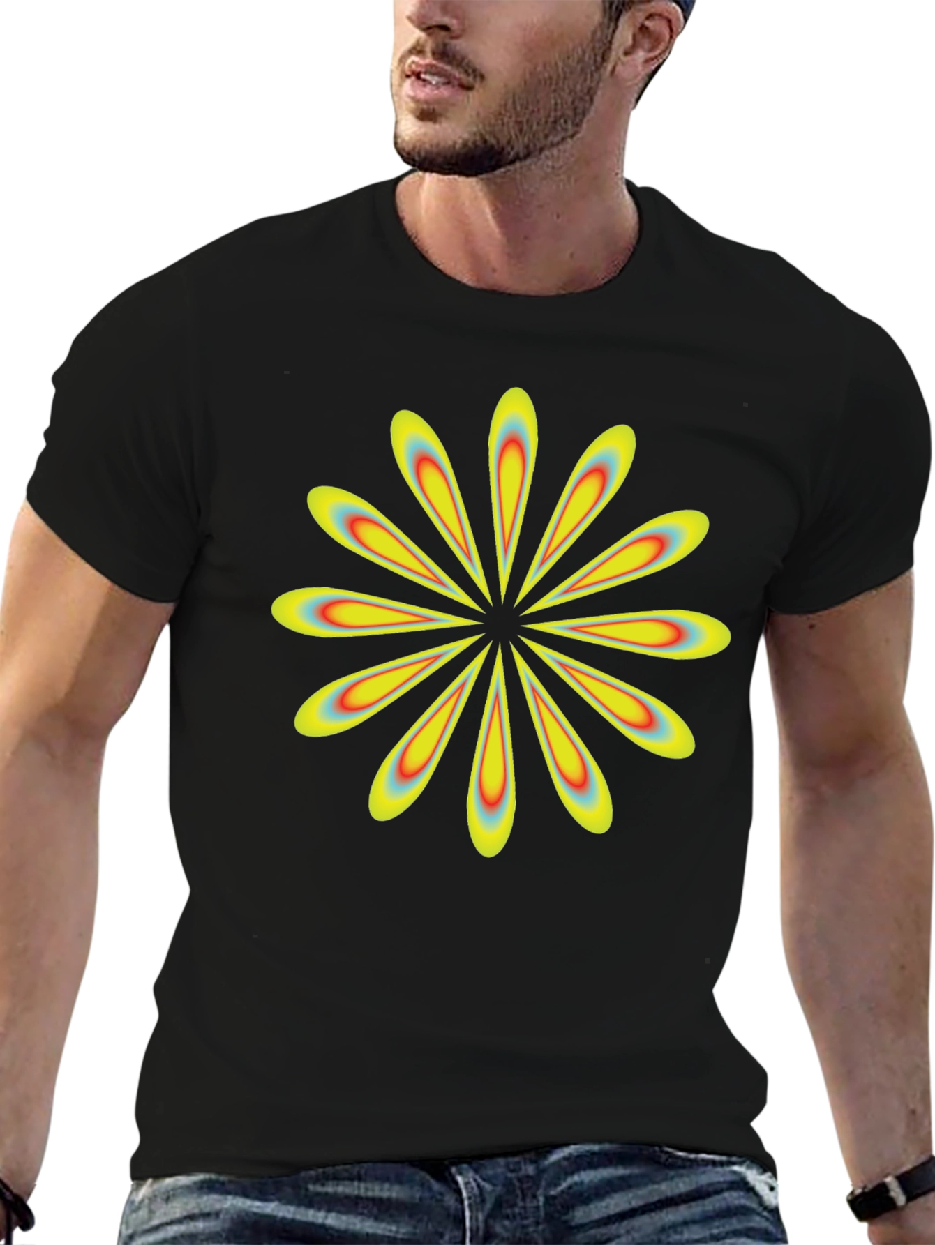 Retro Flower Power Black T-Shirt
