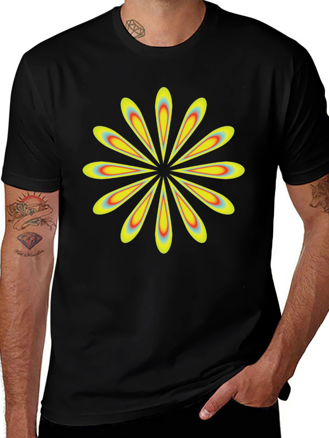 Retro Flower Power Black T-Shirt