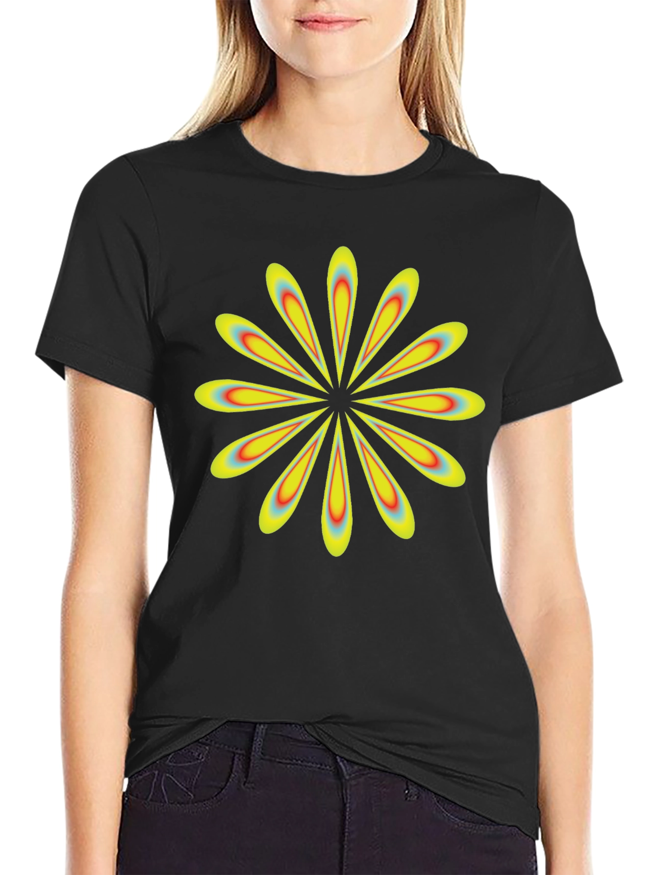 Retro Flower Power Black T-Shirt