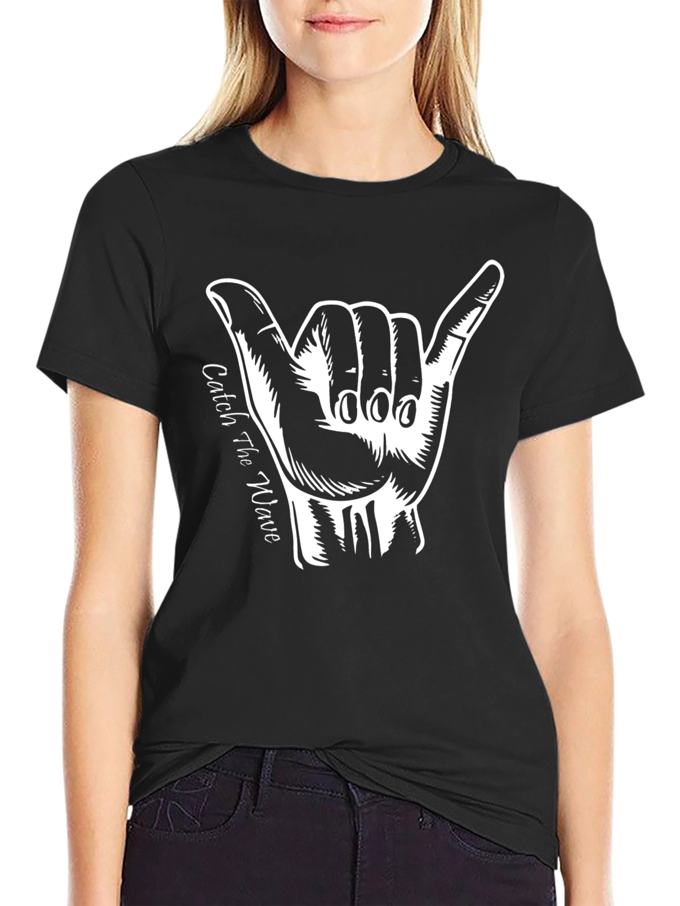 Catch the Wave Graphic Tee - Black Cotton T-Shirt