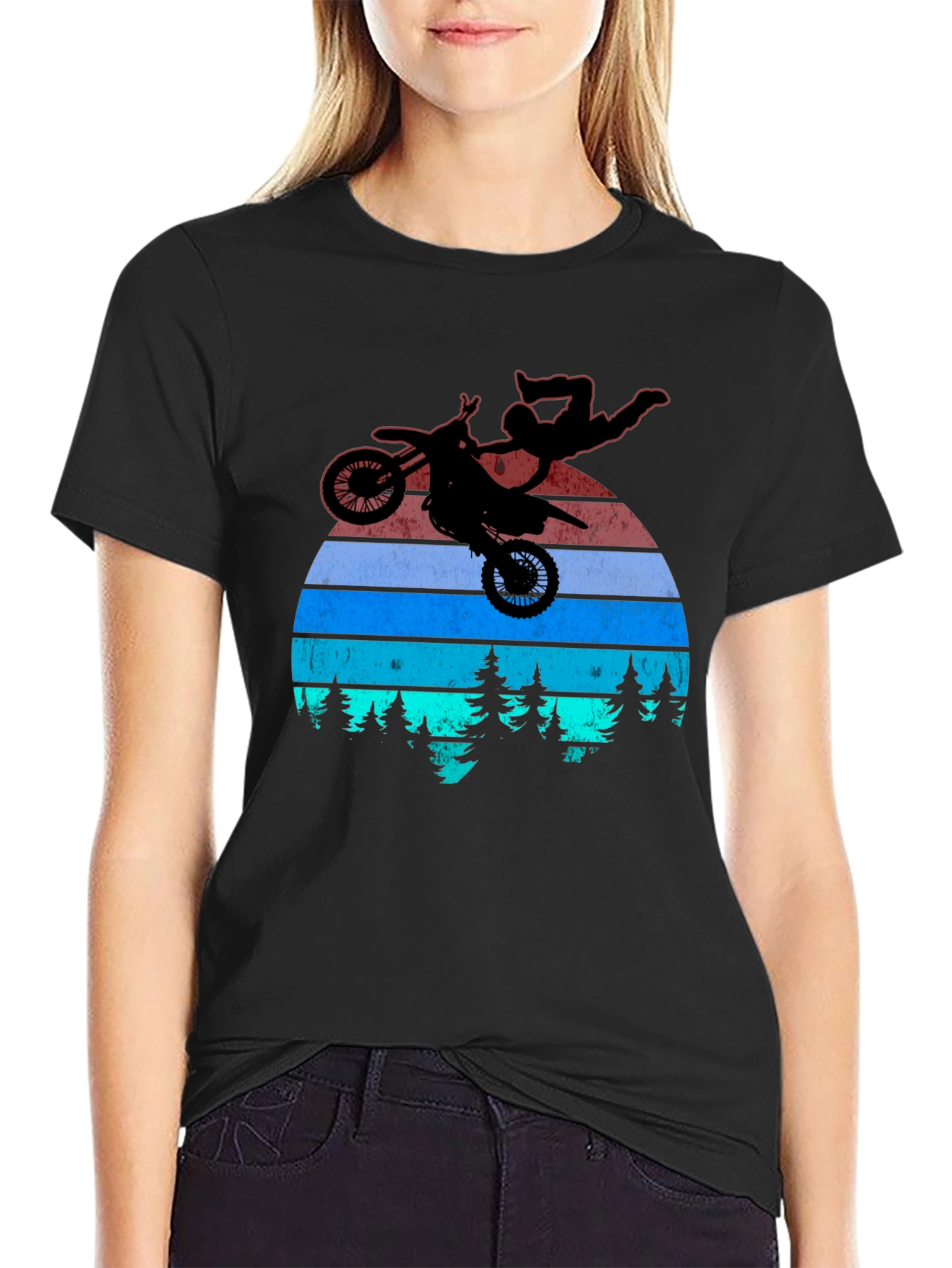 Motocross Stunt T-Shirt - Retro Sunset Design