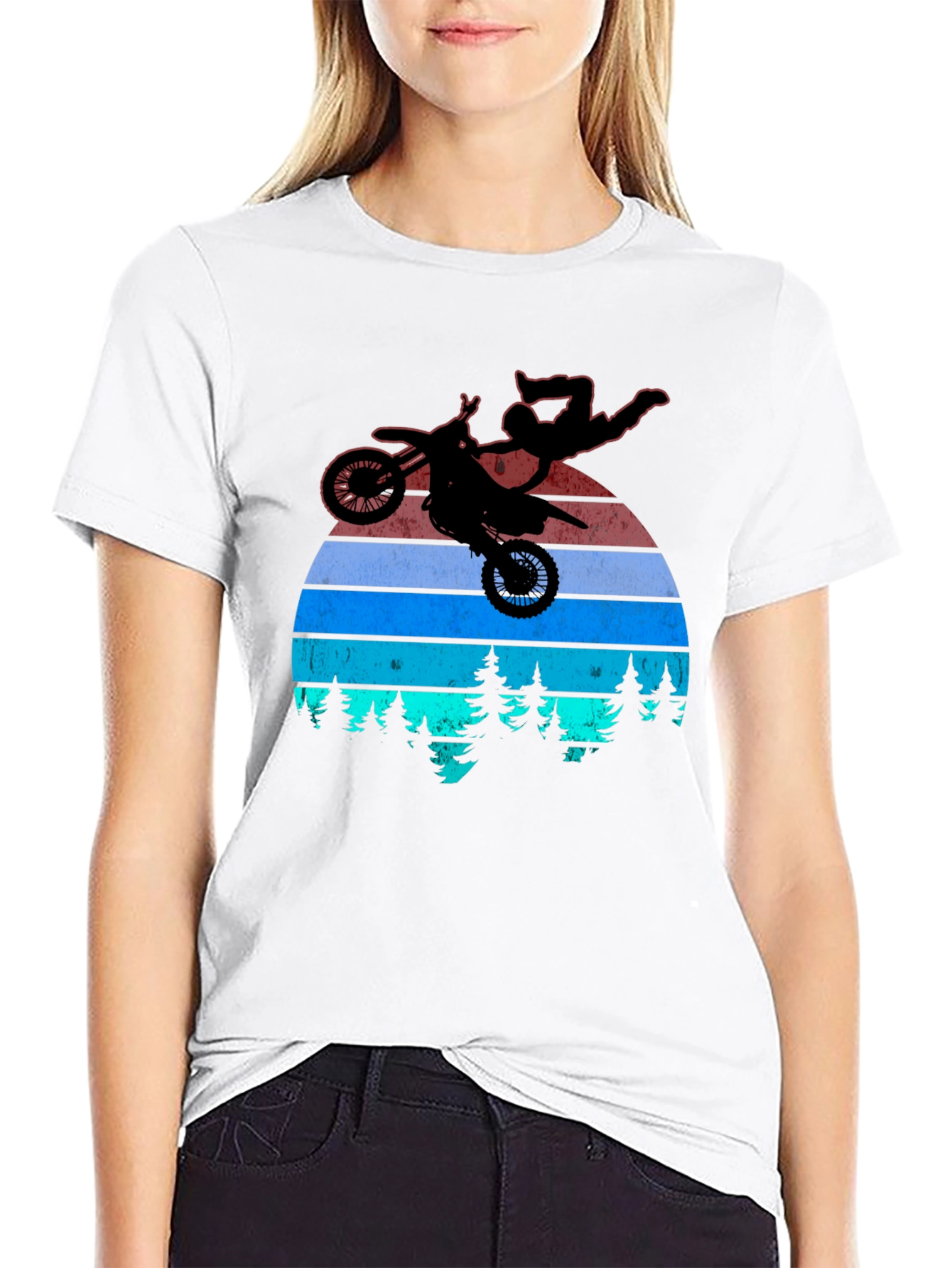Motocross Stunt T-Shirt - Retro Sunset Design