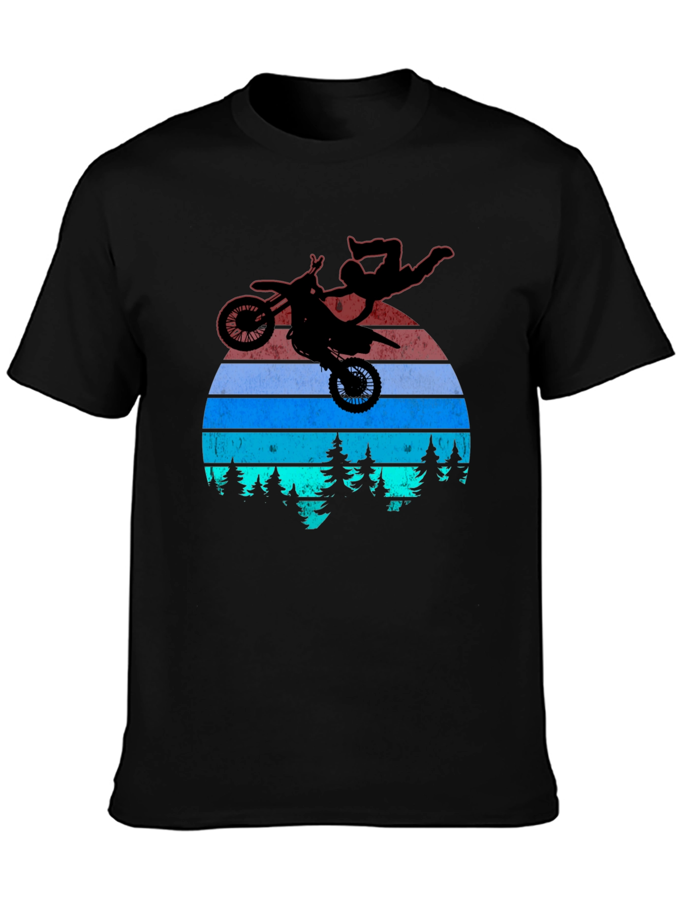 Motocross Stunt T-Shirt - Retro Sunset Design