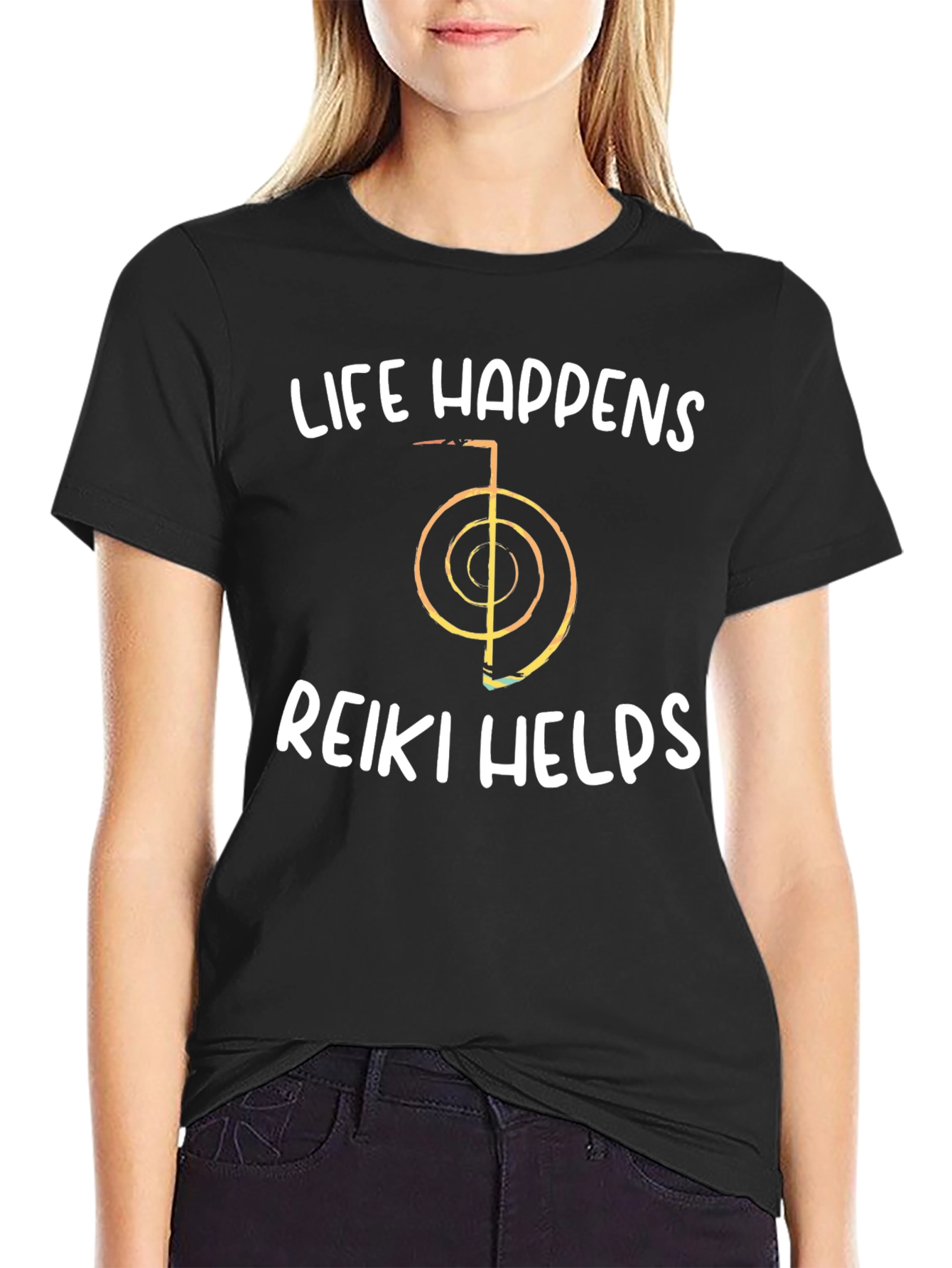 Life Happens Reiki Helps Black Graphic Tee