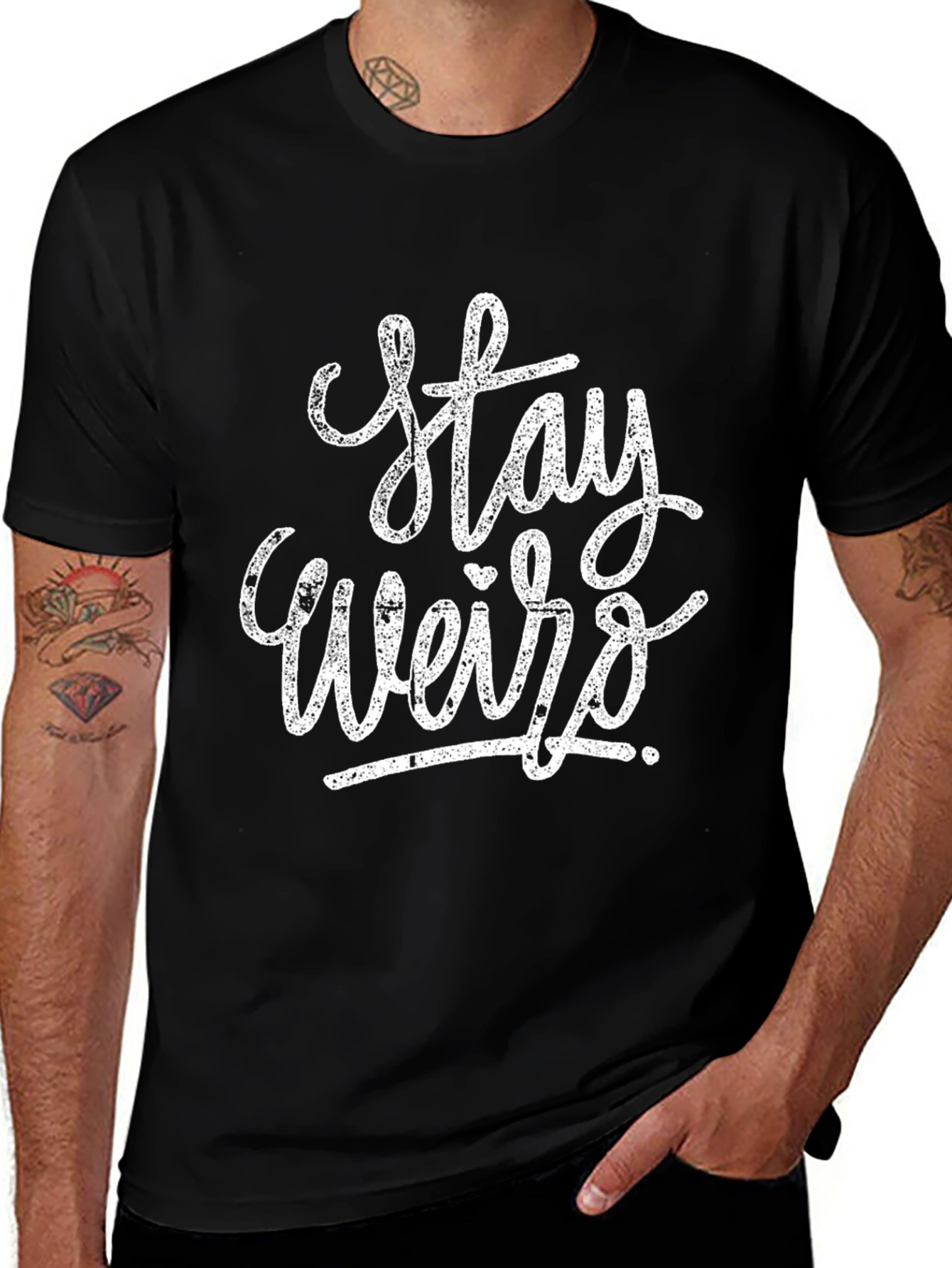 Stay Weird Graphic Tee - Soft Black Cotton T-Shirt