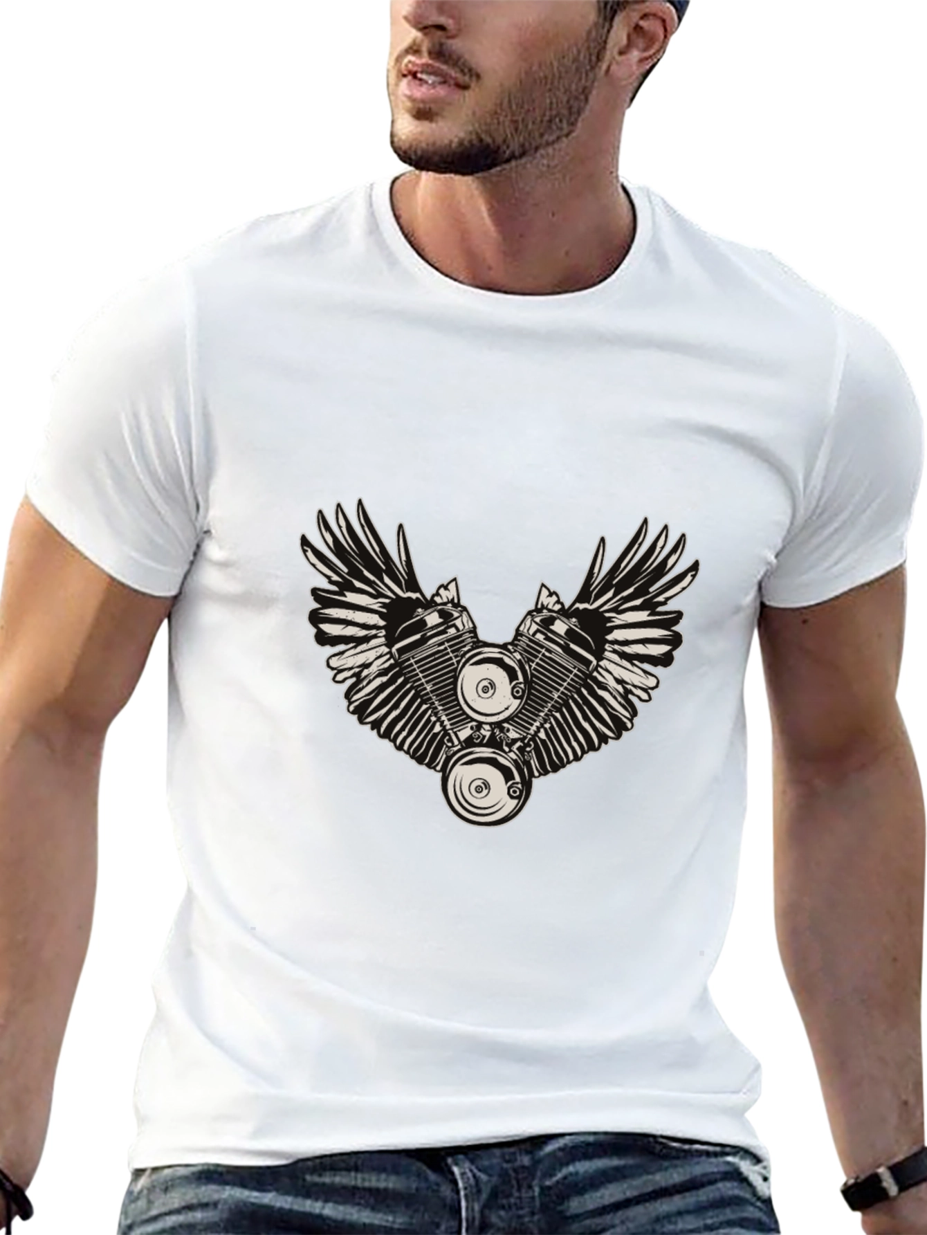 Winged Engine Graphic T-Shirt - Black Cotton