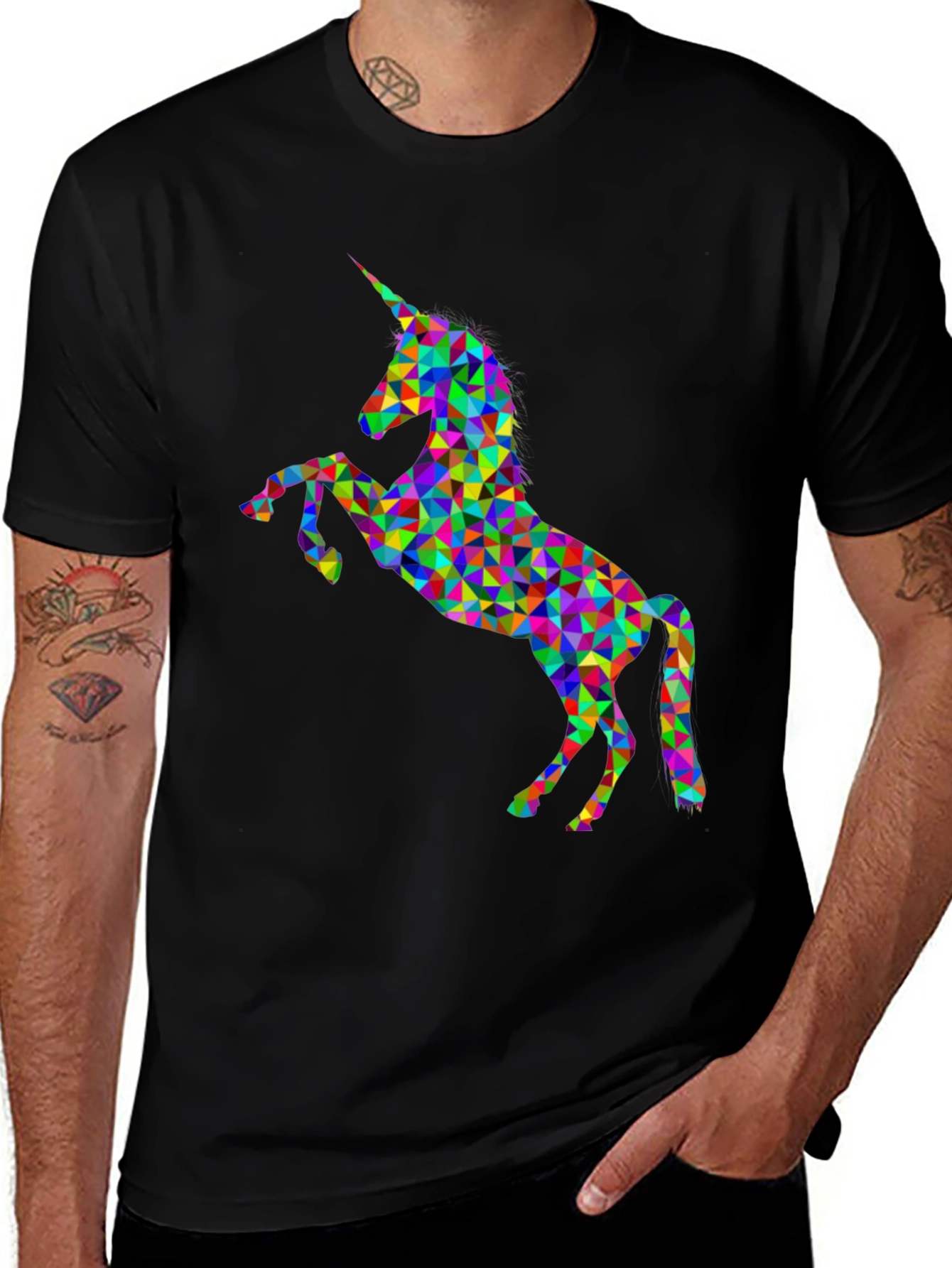 Rainbow Geometric Unicorn Graphic Tee