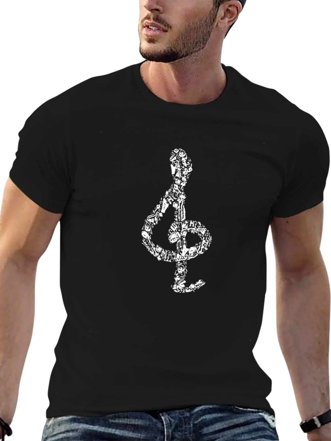 Musical Note Graphic Tee - Black Cotton Comfort