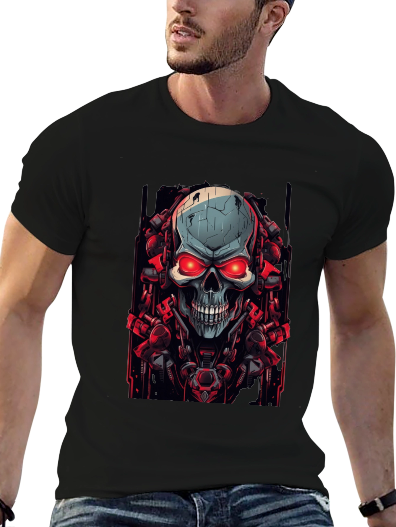 Cyberpunk Skull Graphic Black T-Shirt