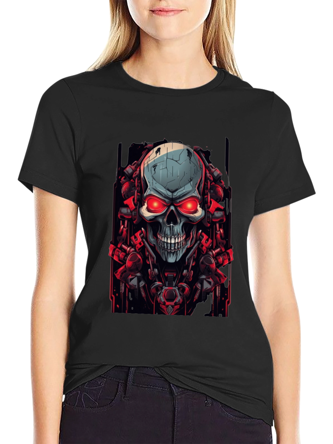 Cyberpunk Skull Graphic Black T-Shirt