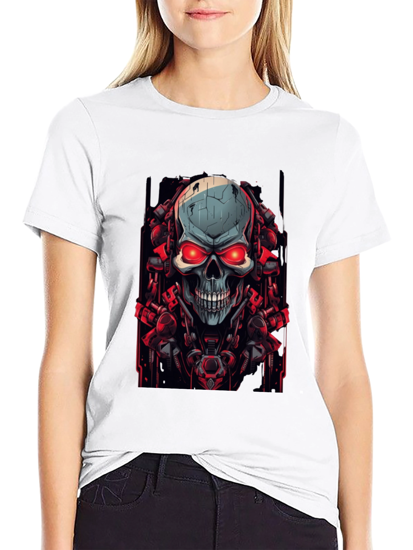 Cyberpunk Skull Graphic Black T-Shirt