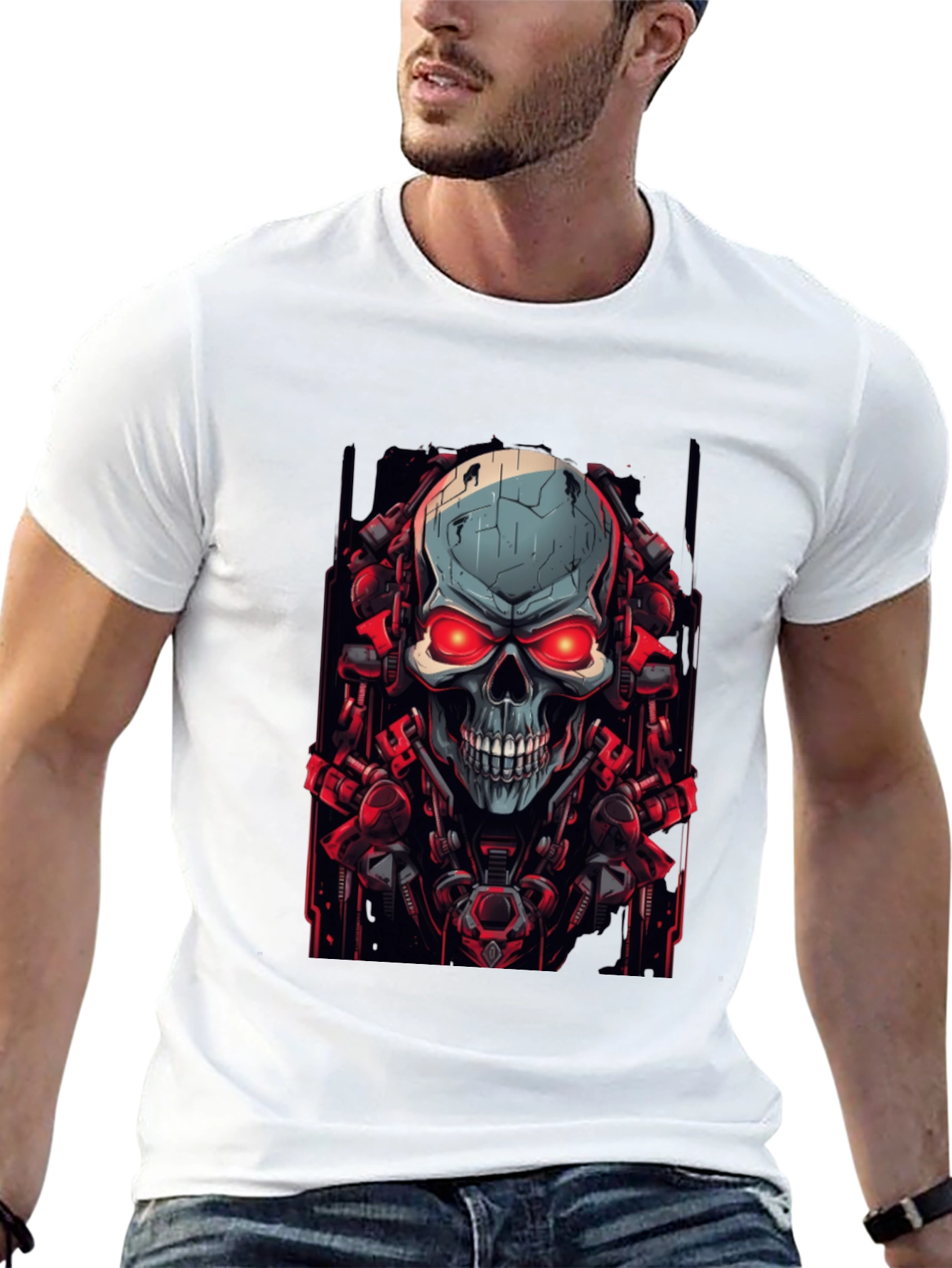 Cyberpunk Skull Graphic Black T-Shirt