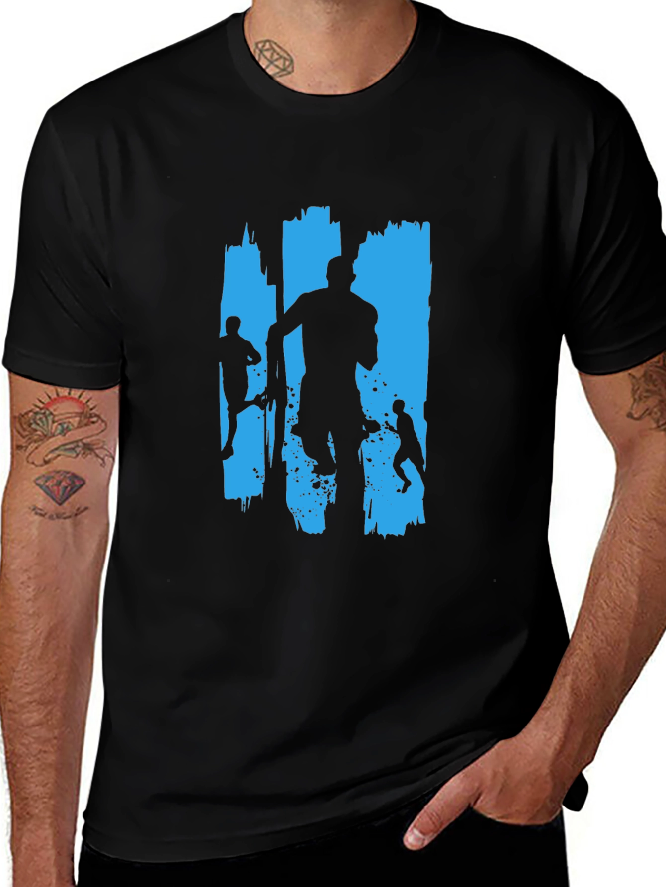 Runner Silhouette Graphic Tee - Black Cotton Casual Shirt