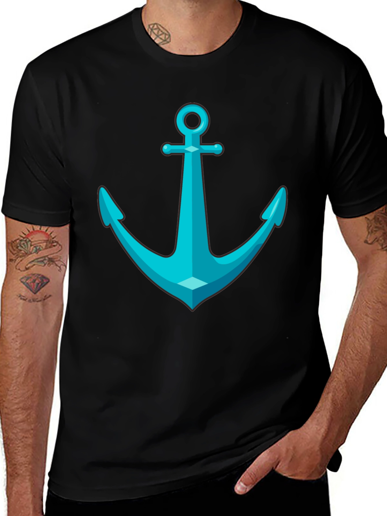 Anchor Graphic Tee - Nautical Style Black T-Shirt