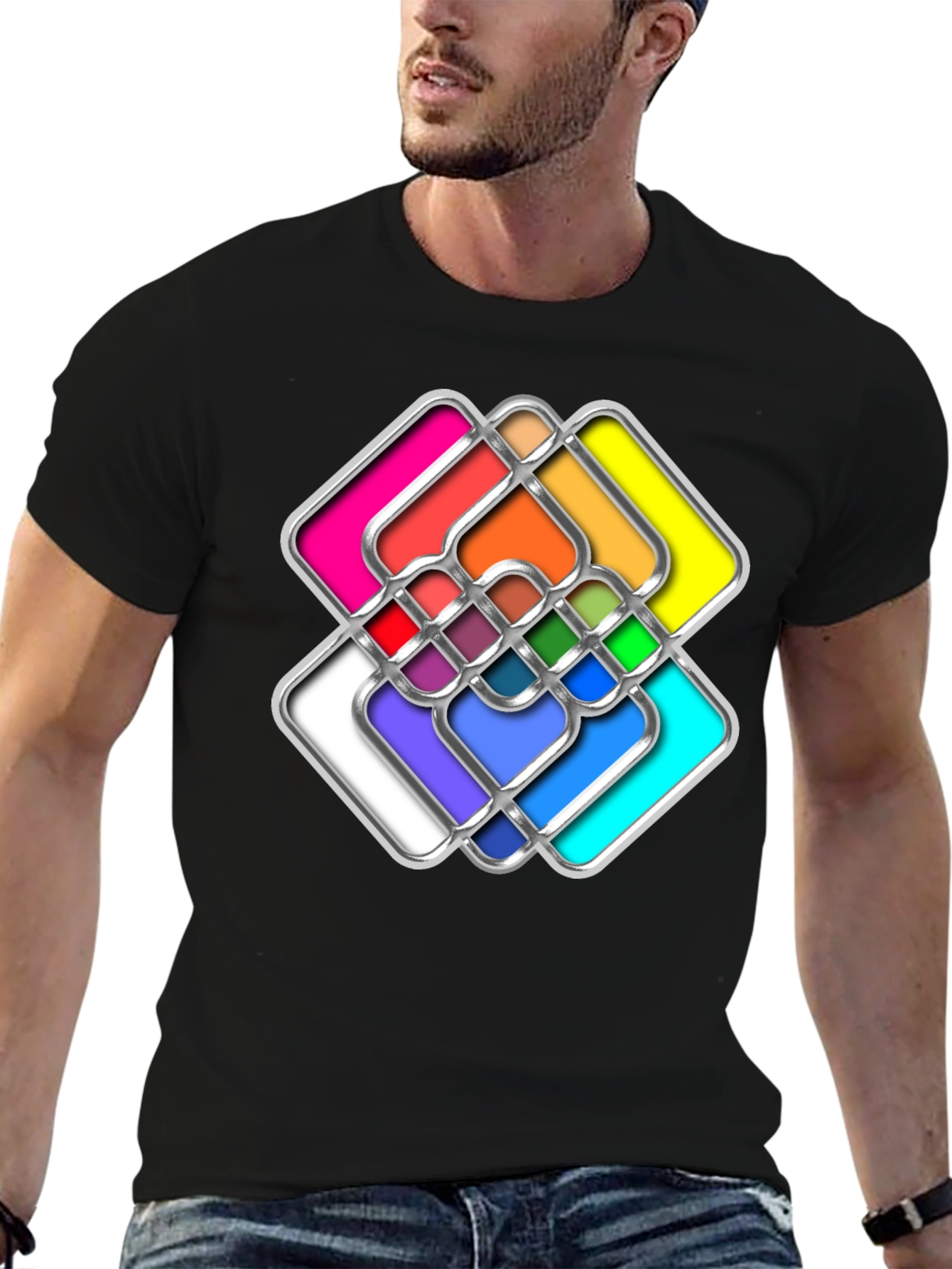 Abstract Geometric Graphic Black T-Shirt