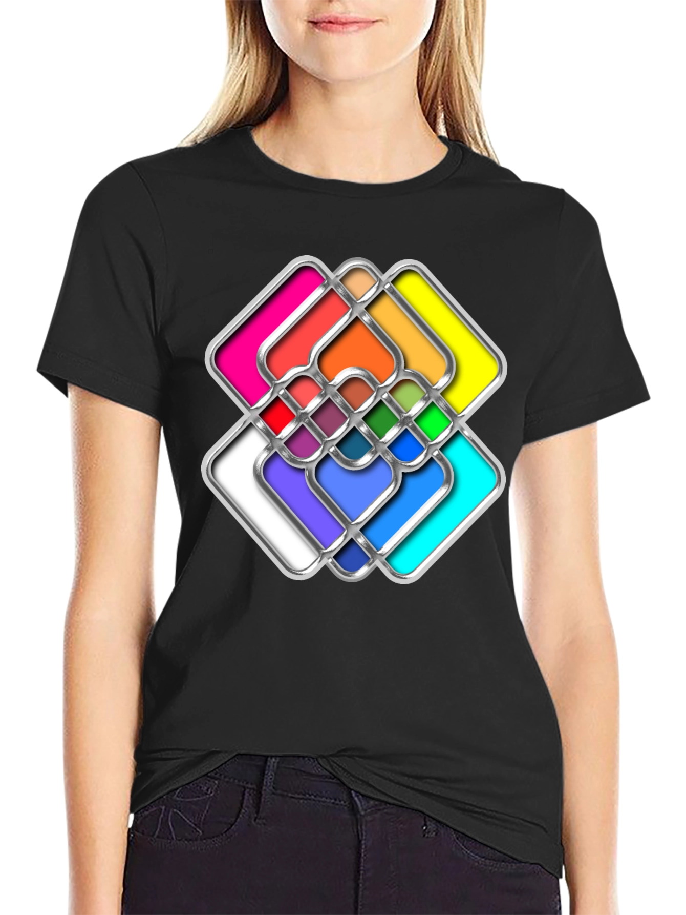 Abstract Geometric Graphic Black T-Shirt