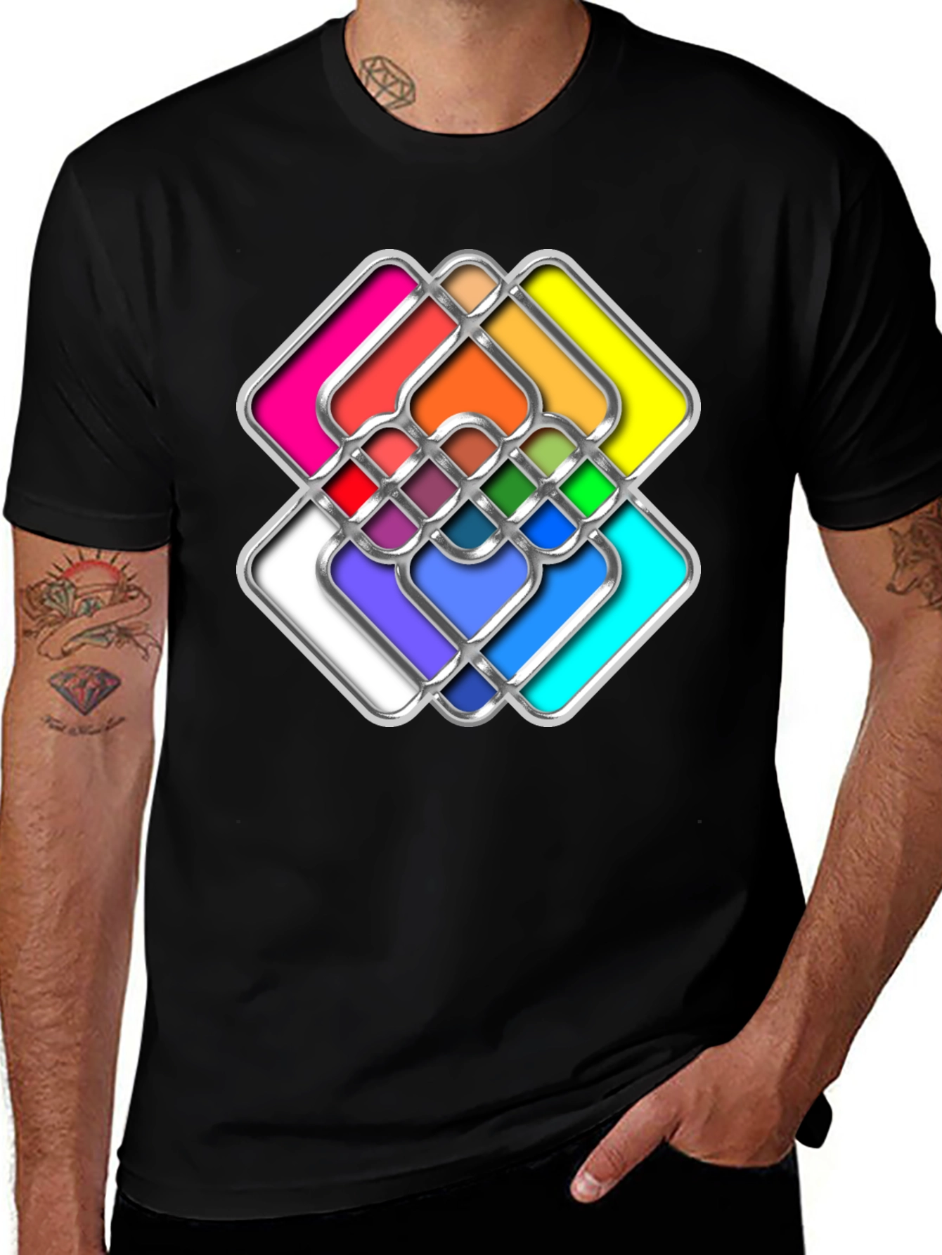 Abstract Geometric Graphic Black T-Shirt